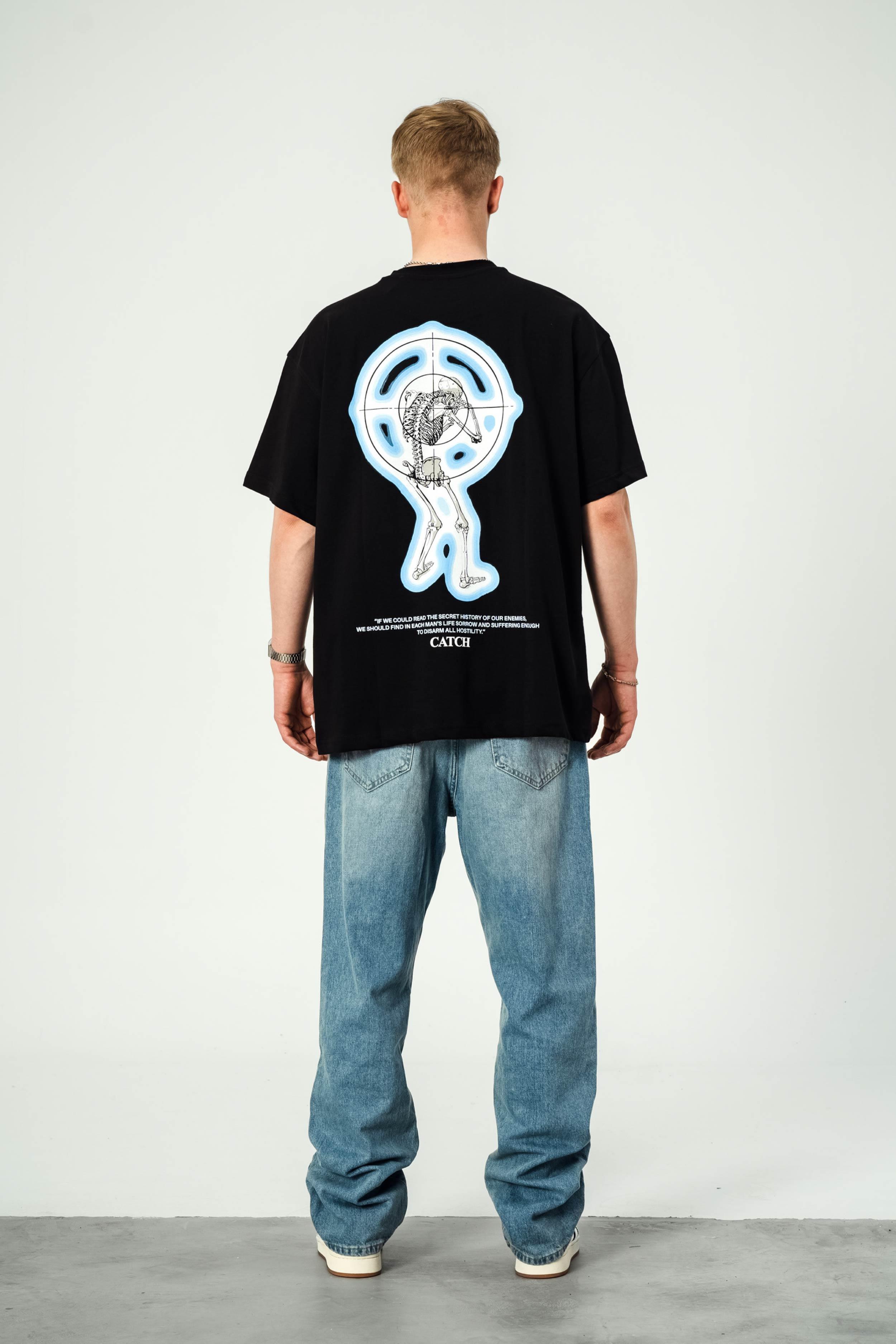 İskelet Hedef Baskılı Siyah Tshirt