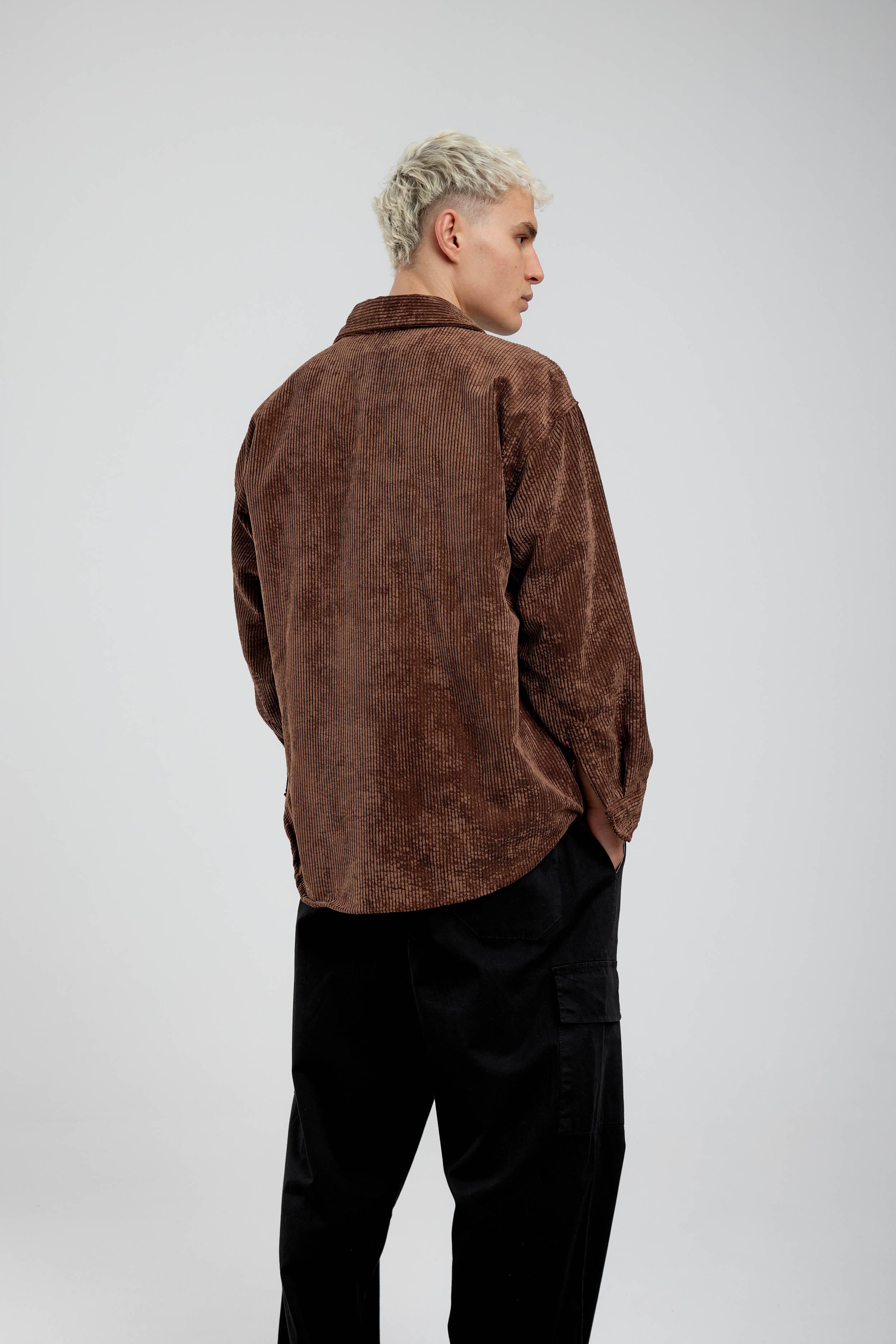 Kahverengi Oversize Fitilli Kadife Gömlek · 3