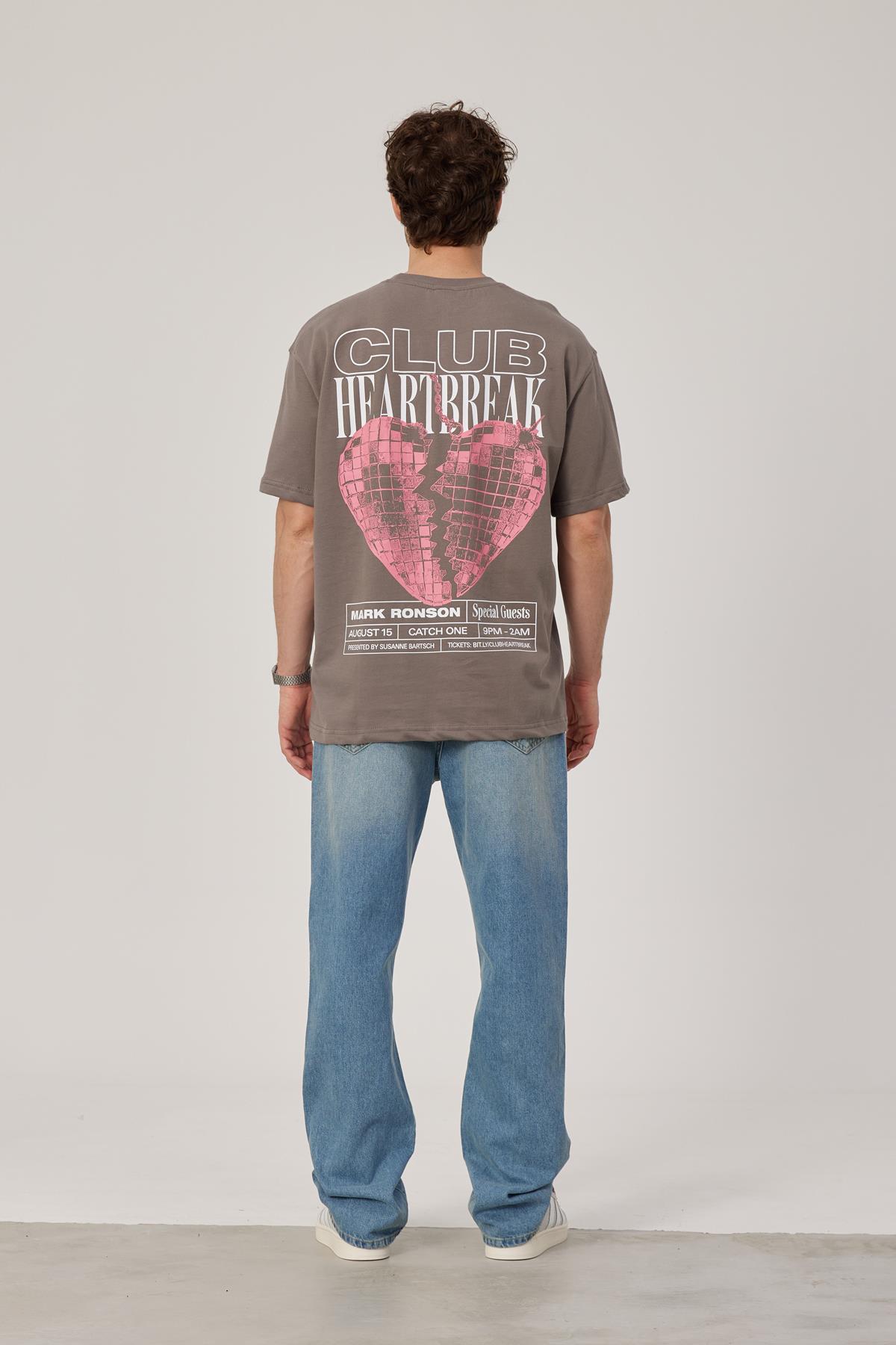 Kalp Baskılı Kahverengi Tshirt