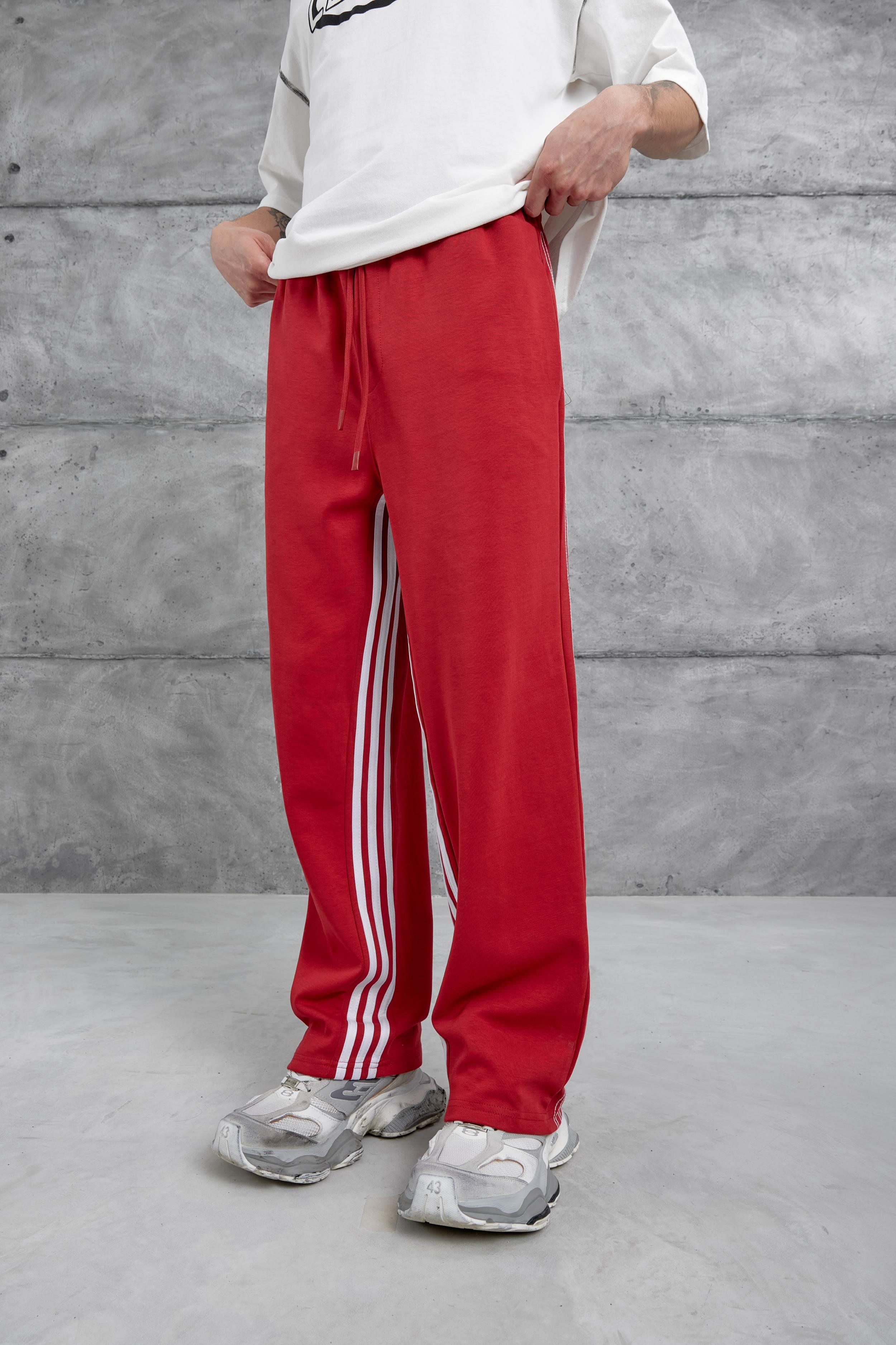 Kırmızı Dikiş Detaylı Baggy Eşofman Altı