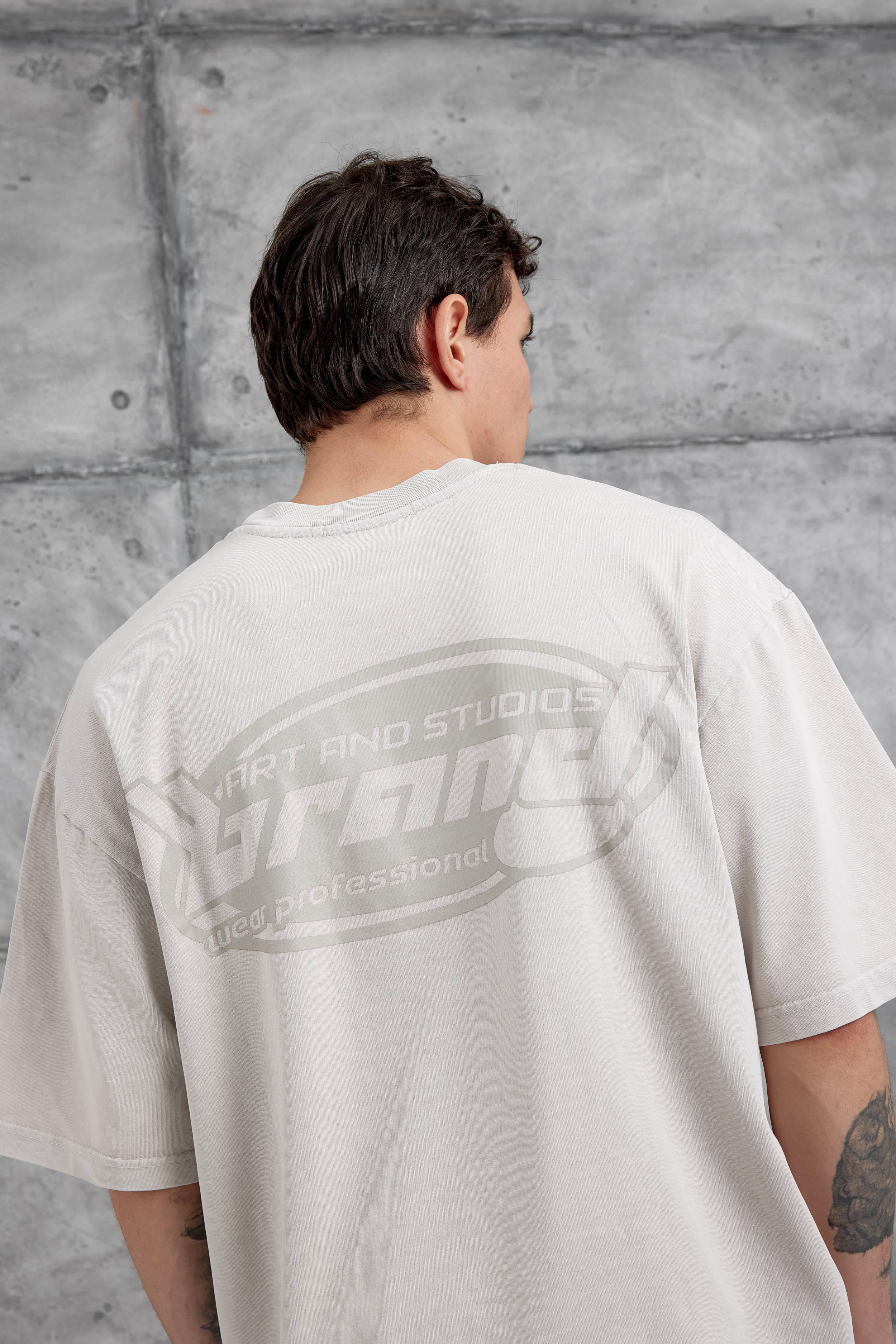 Krem Brand Yazılı Yıkamalı Oversize Tshirt