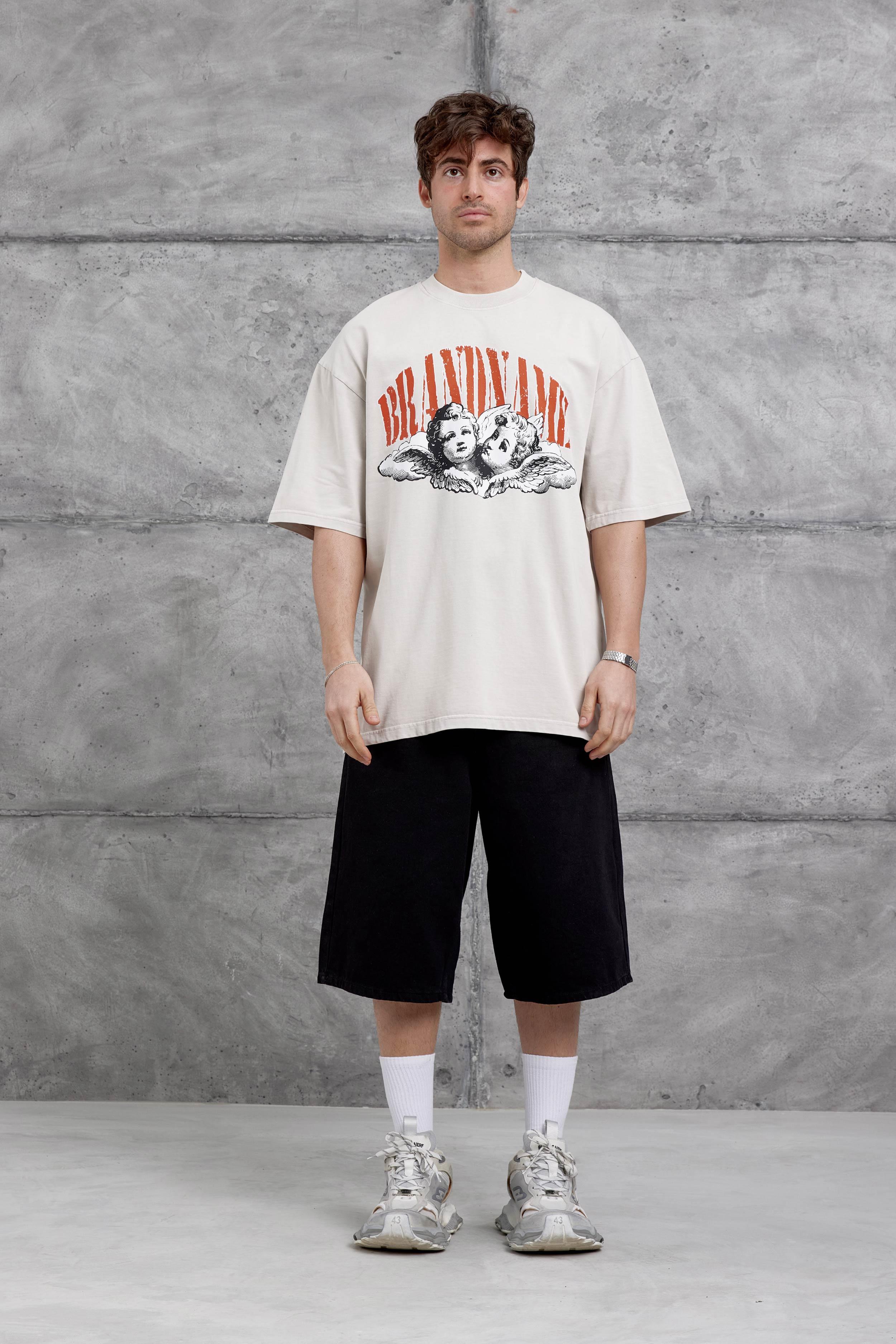 Krem Brandname Yazılı Yıkamalı Oversize Tshirt · 4