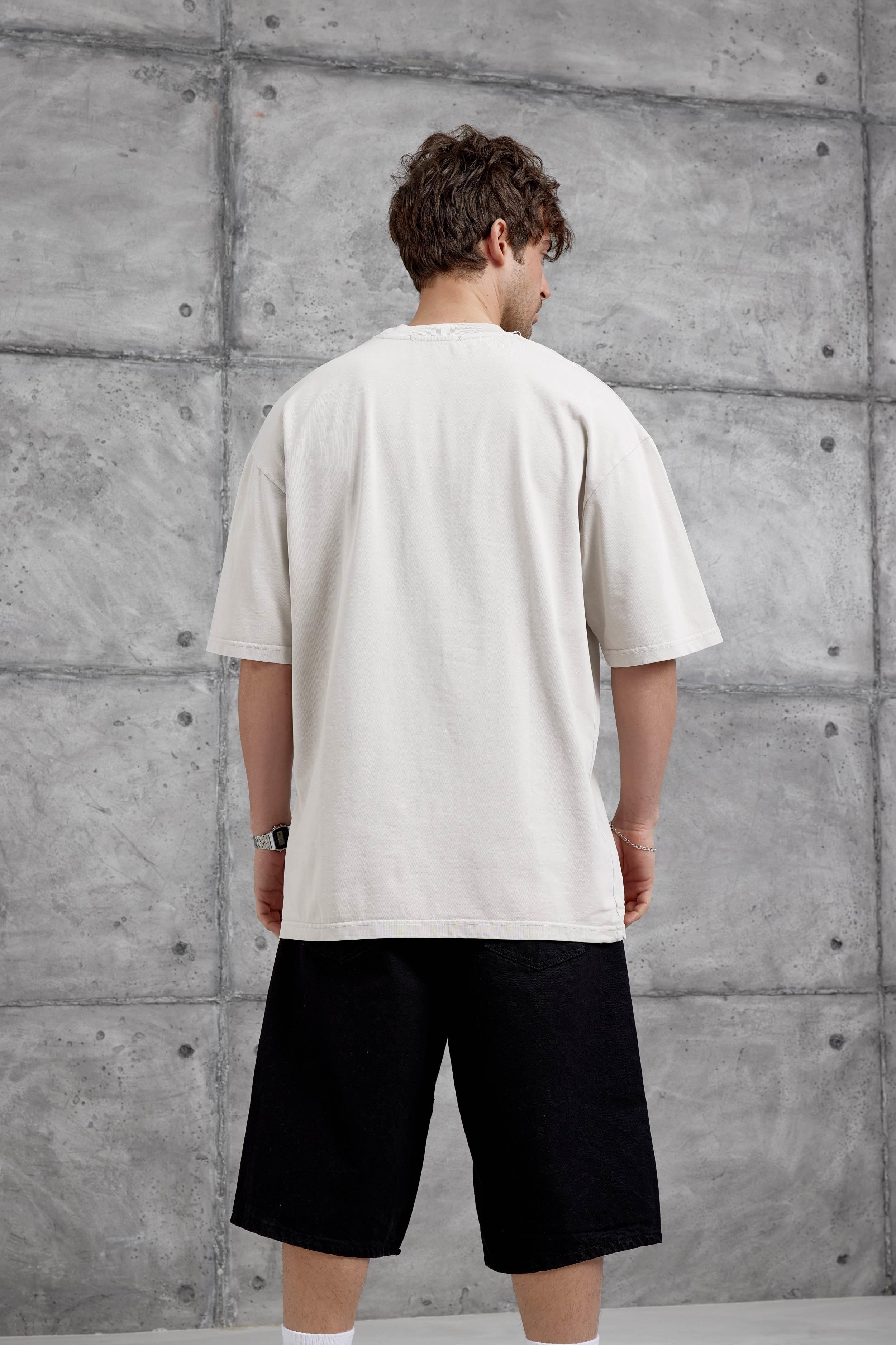 Krem Brandname Yazılı Yıkamalı Oversize Tshirt · 3