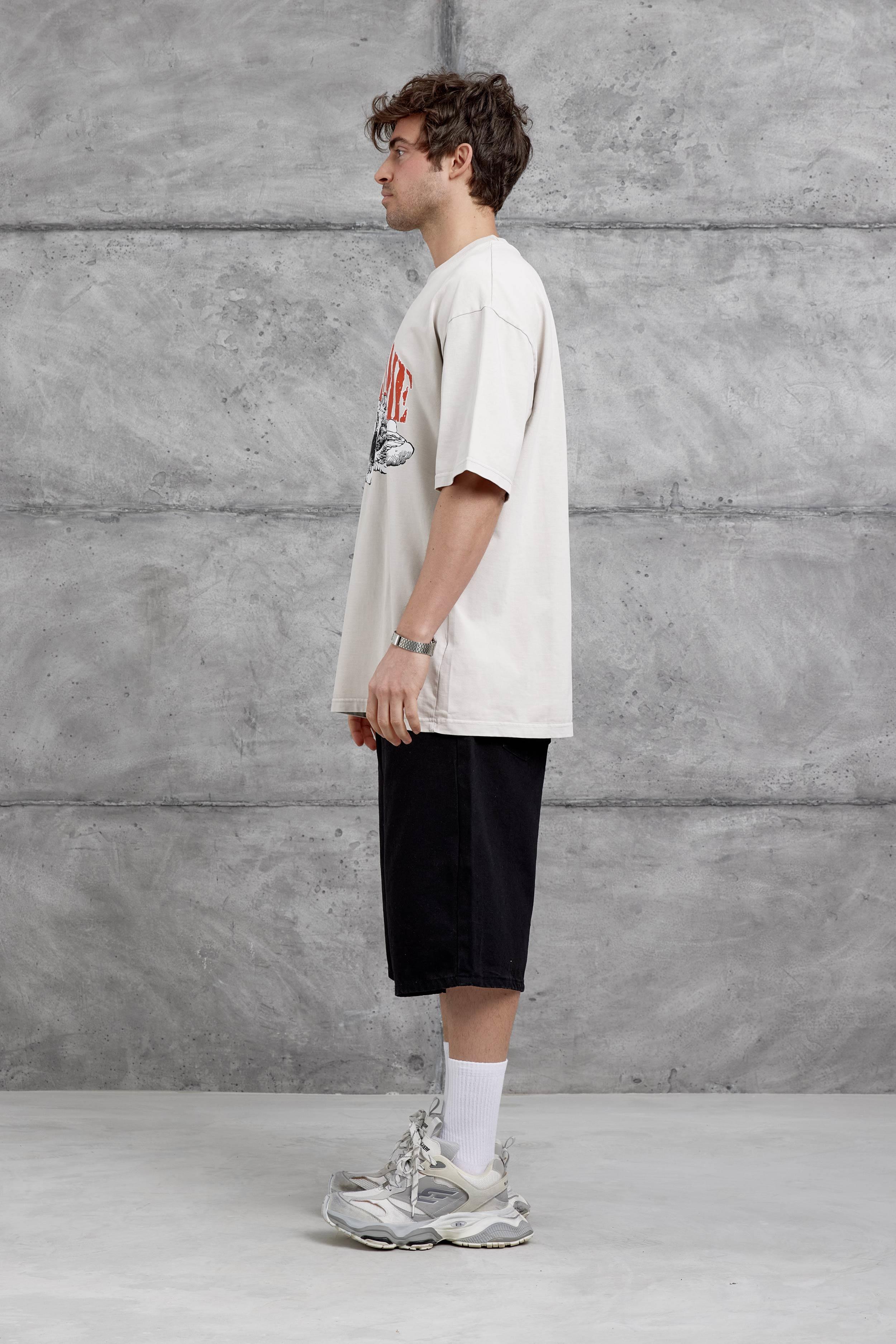 Krem Brandname Yazılı Yıkamalı Oversize Tshirt · 5