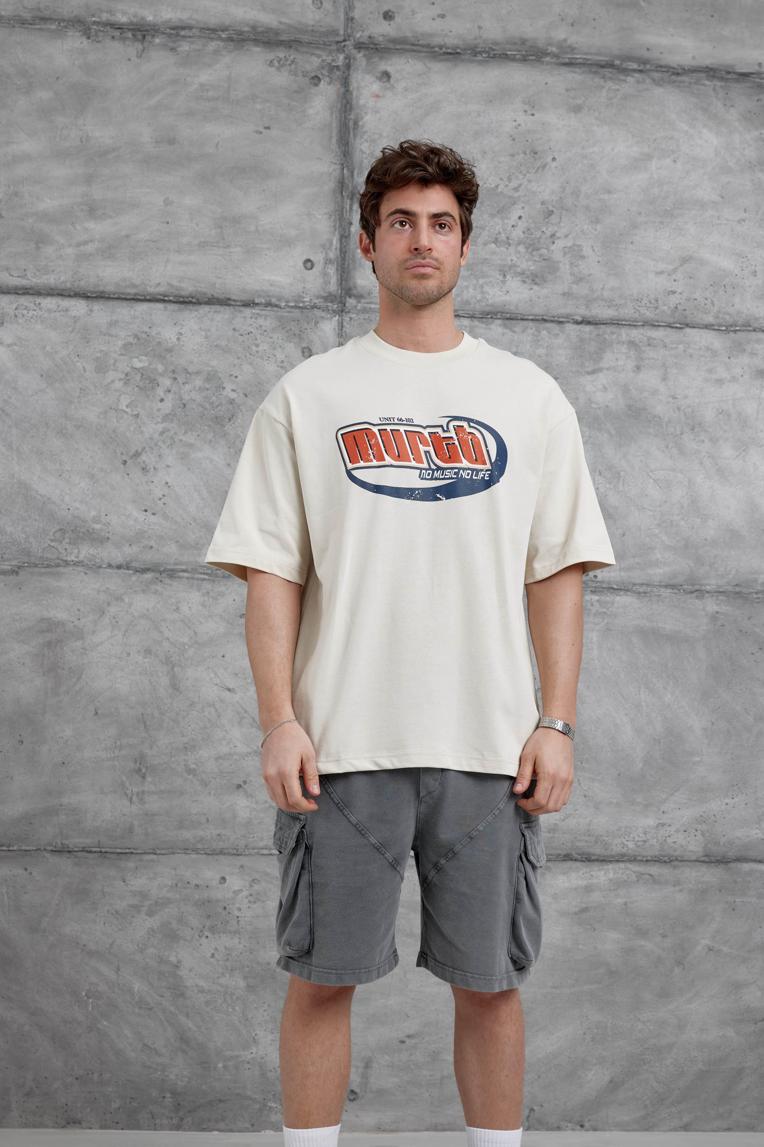 Krem Murth Baskılı Oversize Tshirt · 2