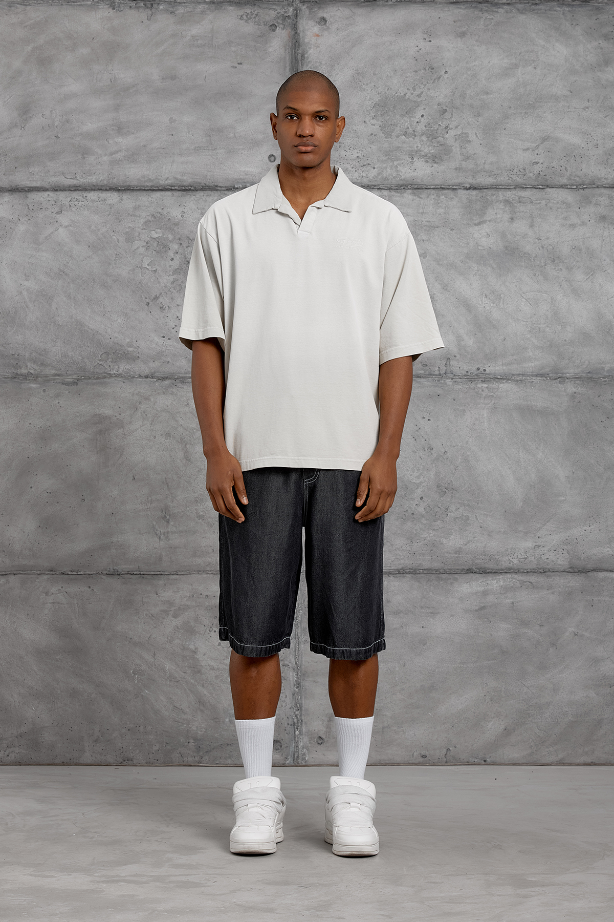 Krem POLO YAKA YIKAMALI OVERSIZE TSHIRT
