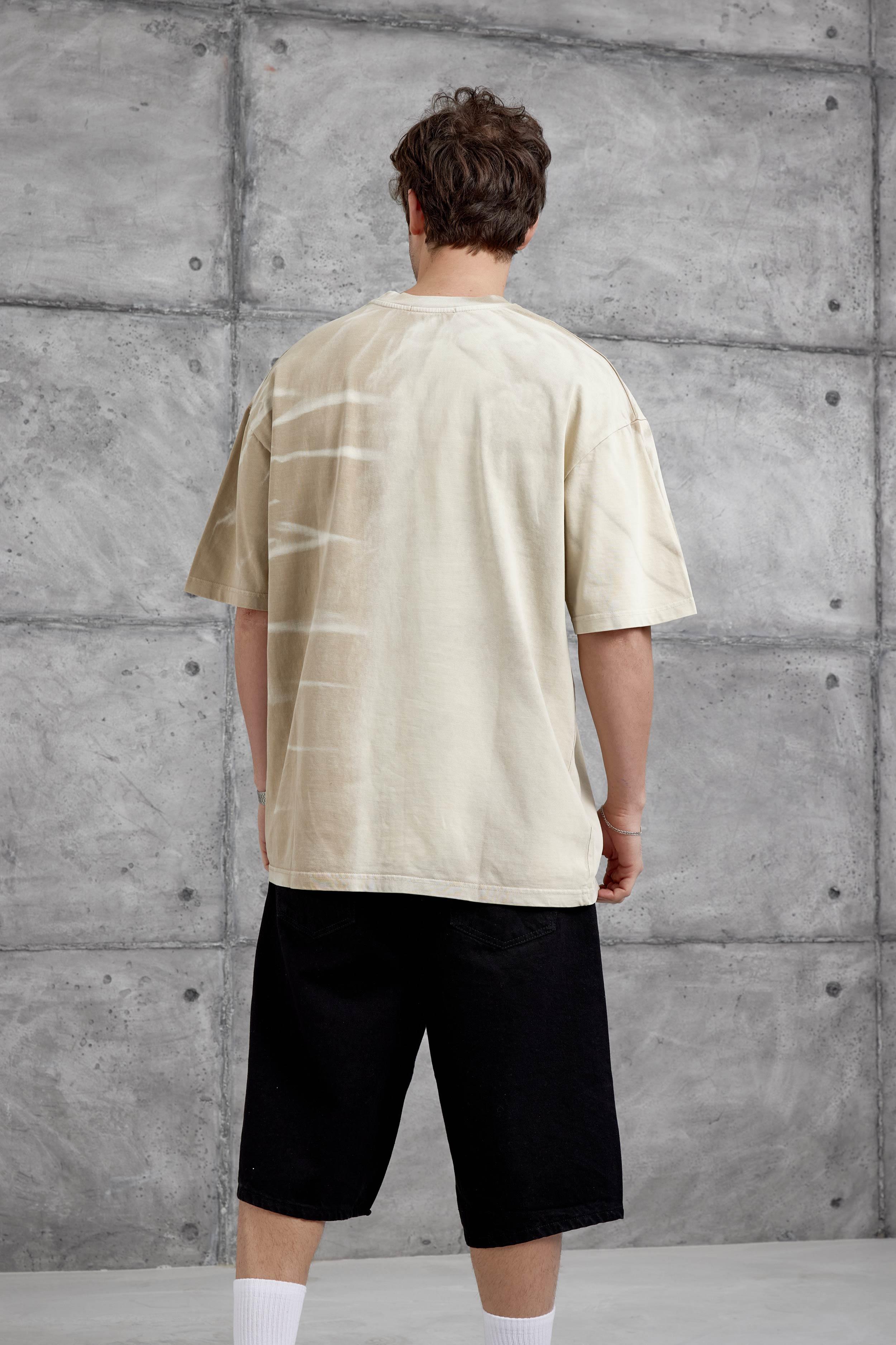 Krem Spirit&Speed Yazılı Yıkamalı Oversize Tshirt · 3