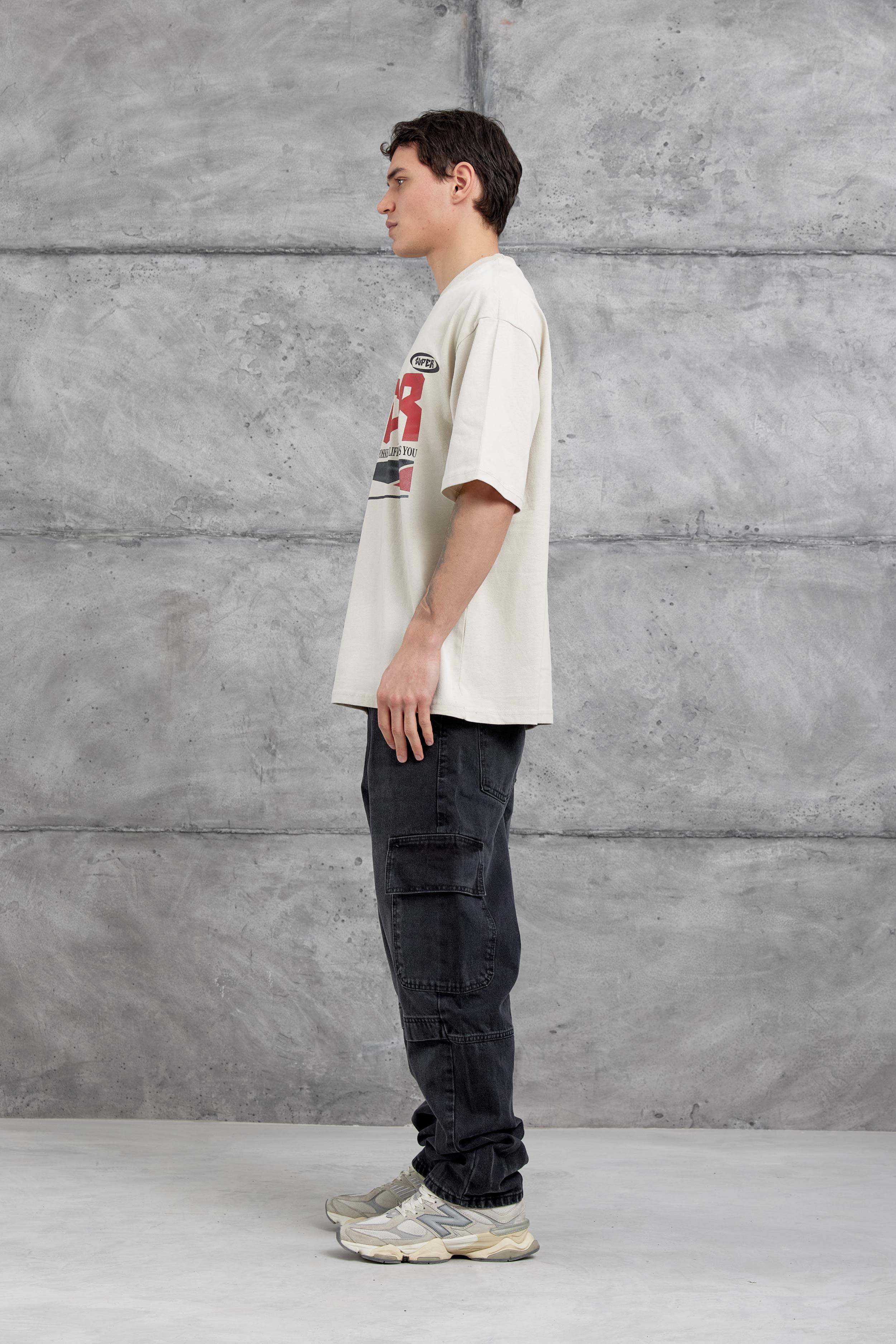 Krem Super Yazılı Oversize Tshirt · 5