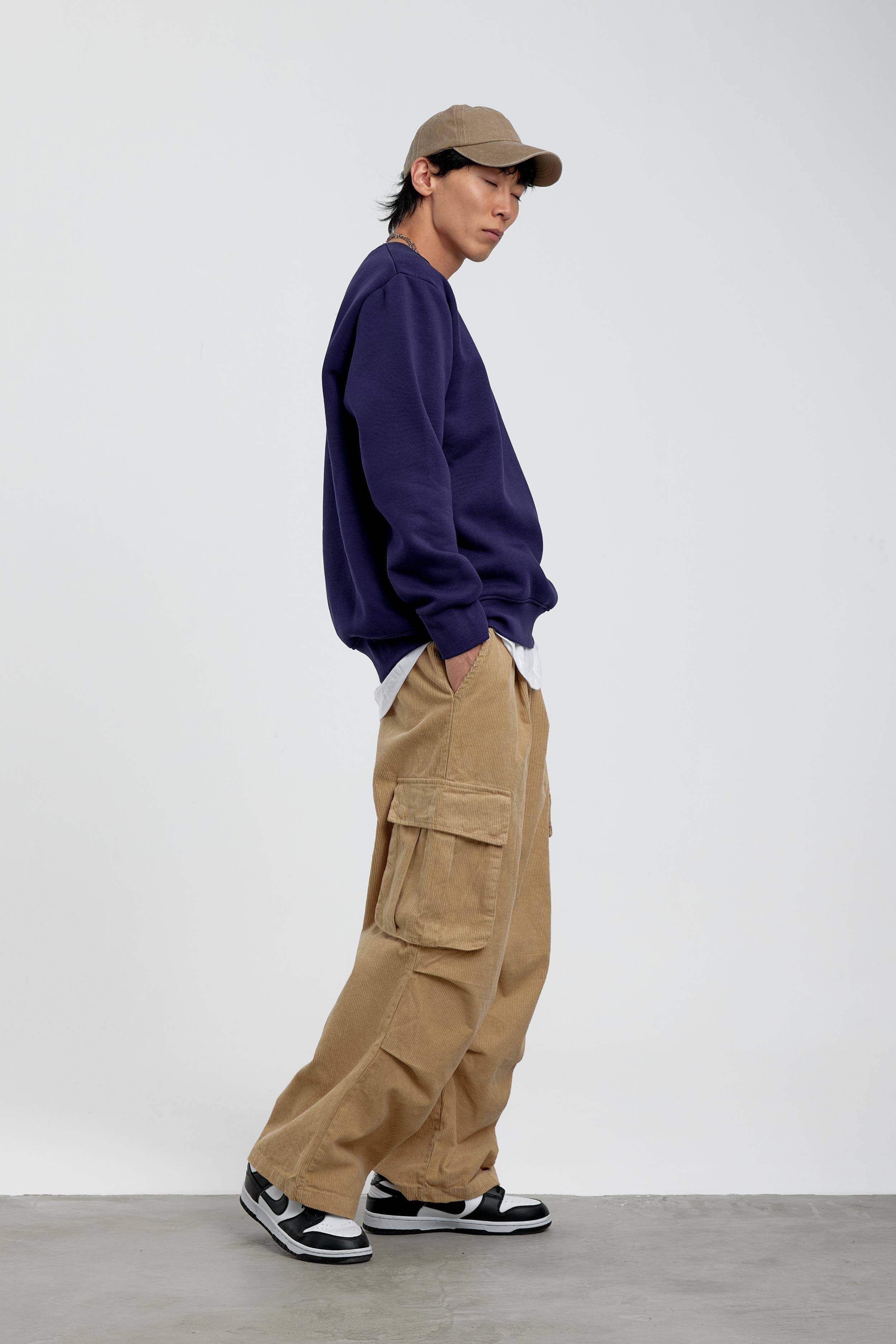 Lacivert Bisiklet Yaka Basic Şardonlu Sweatshirt · 2