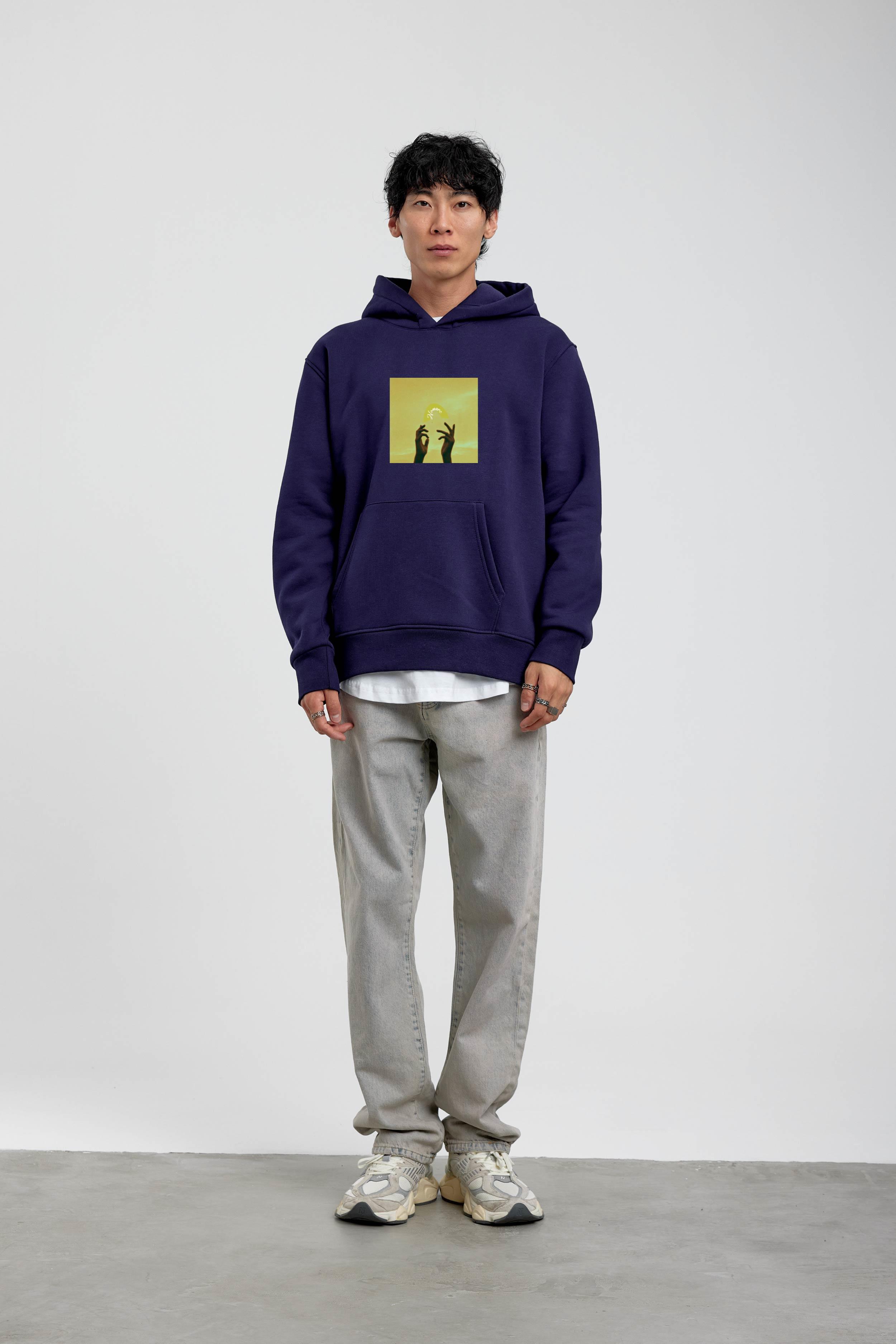 Lacivert El Baskılı Kapüşonlu Sweatshirt