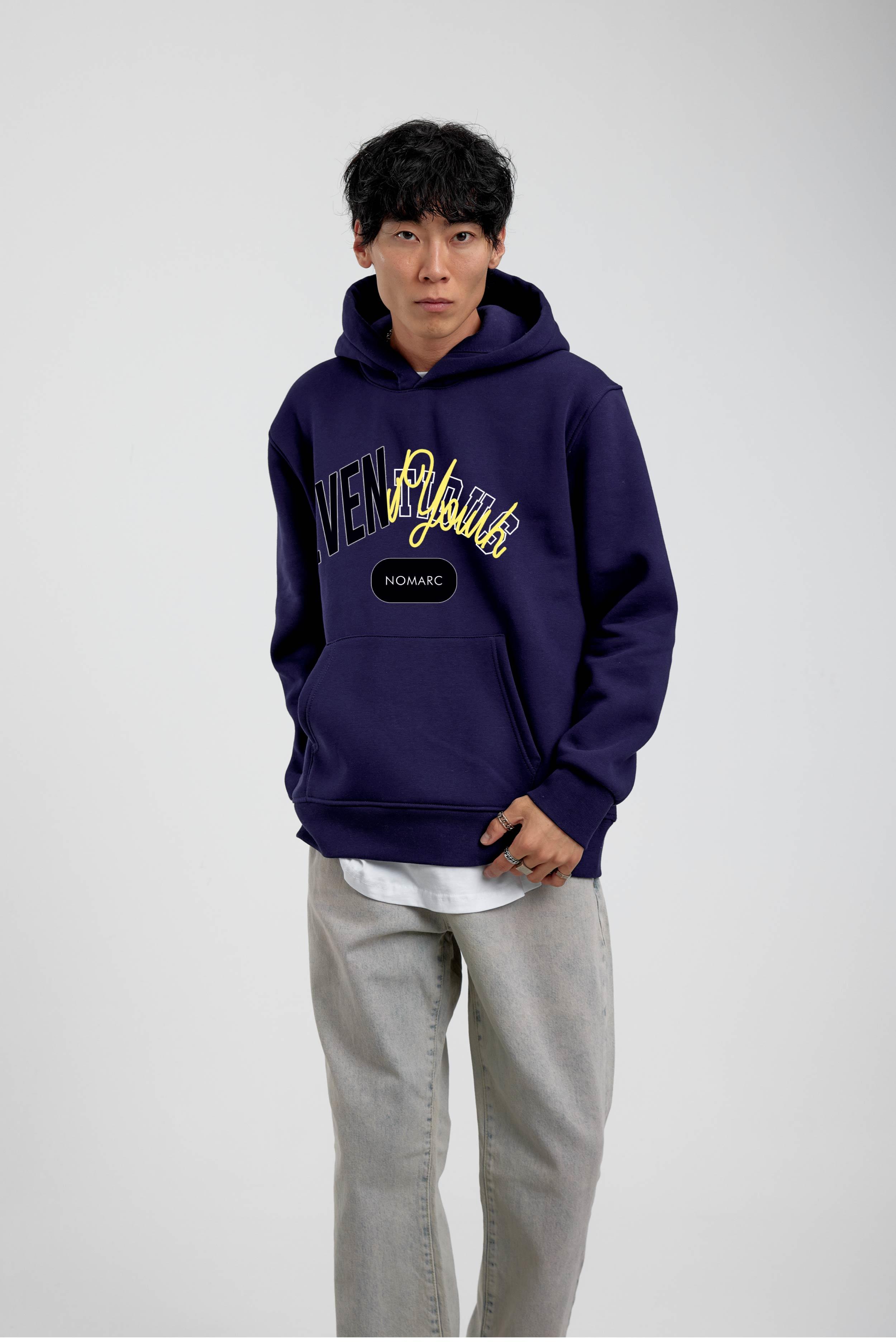 Lacivert Eventious Yazılı Kapüşonlu Sweatshirt · 2