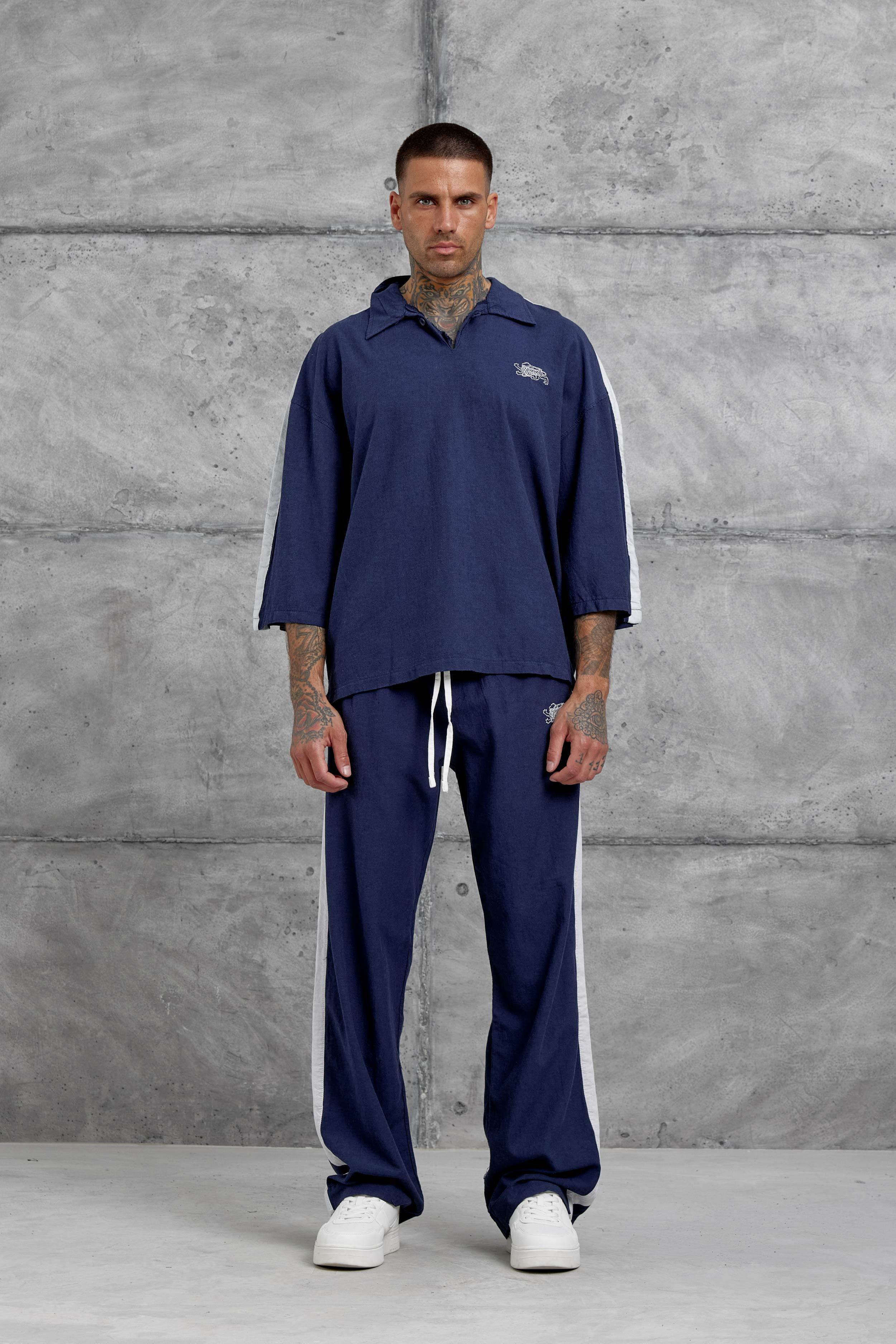 Lacivert Fakirkol Yakalı  Oversize Tshirt