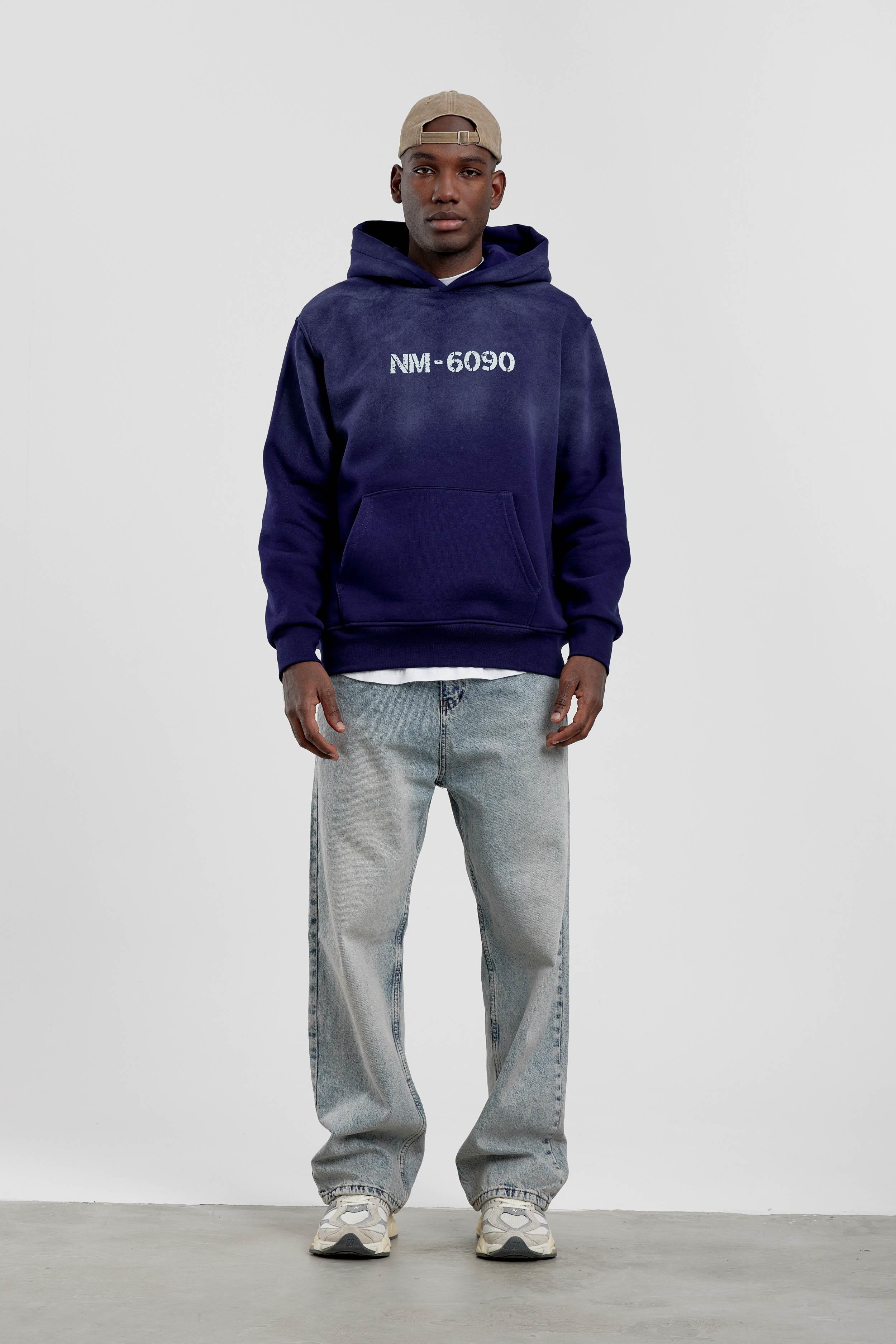 Lacivert NM-6090 Baskılı Kapüşonlu Sweatshirt