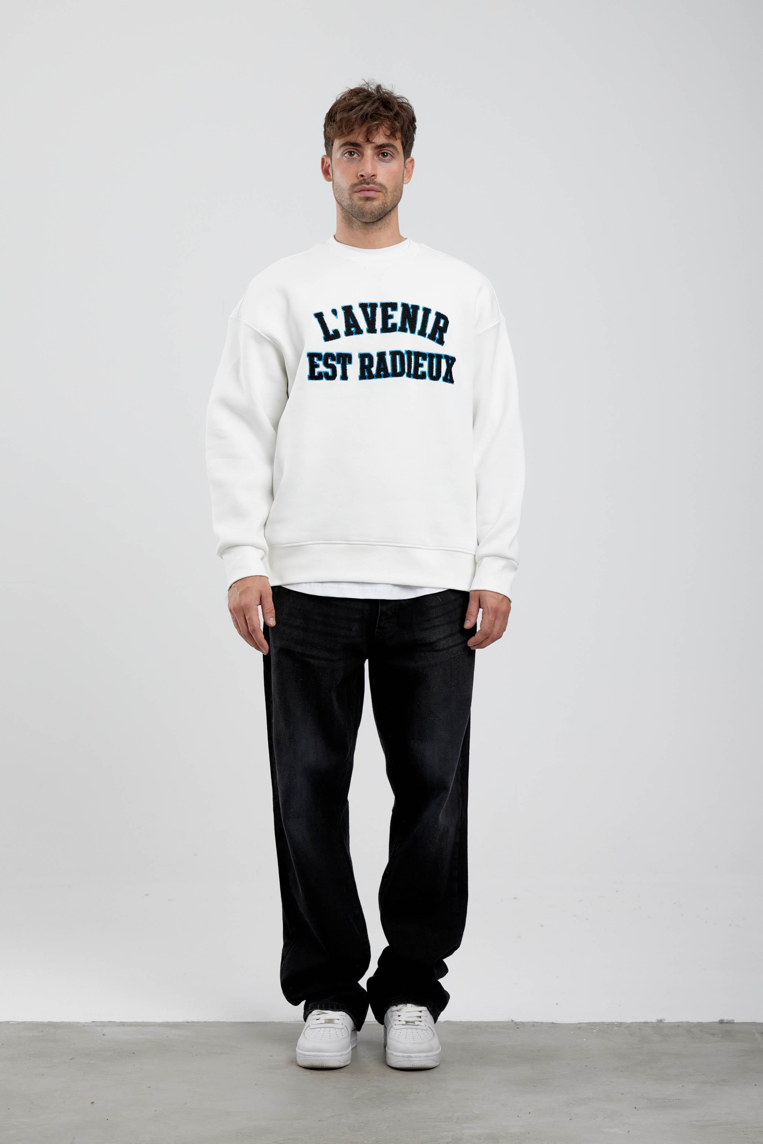 Beyaz Lavenir Yazılı Beyaz Sweatshirt