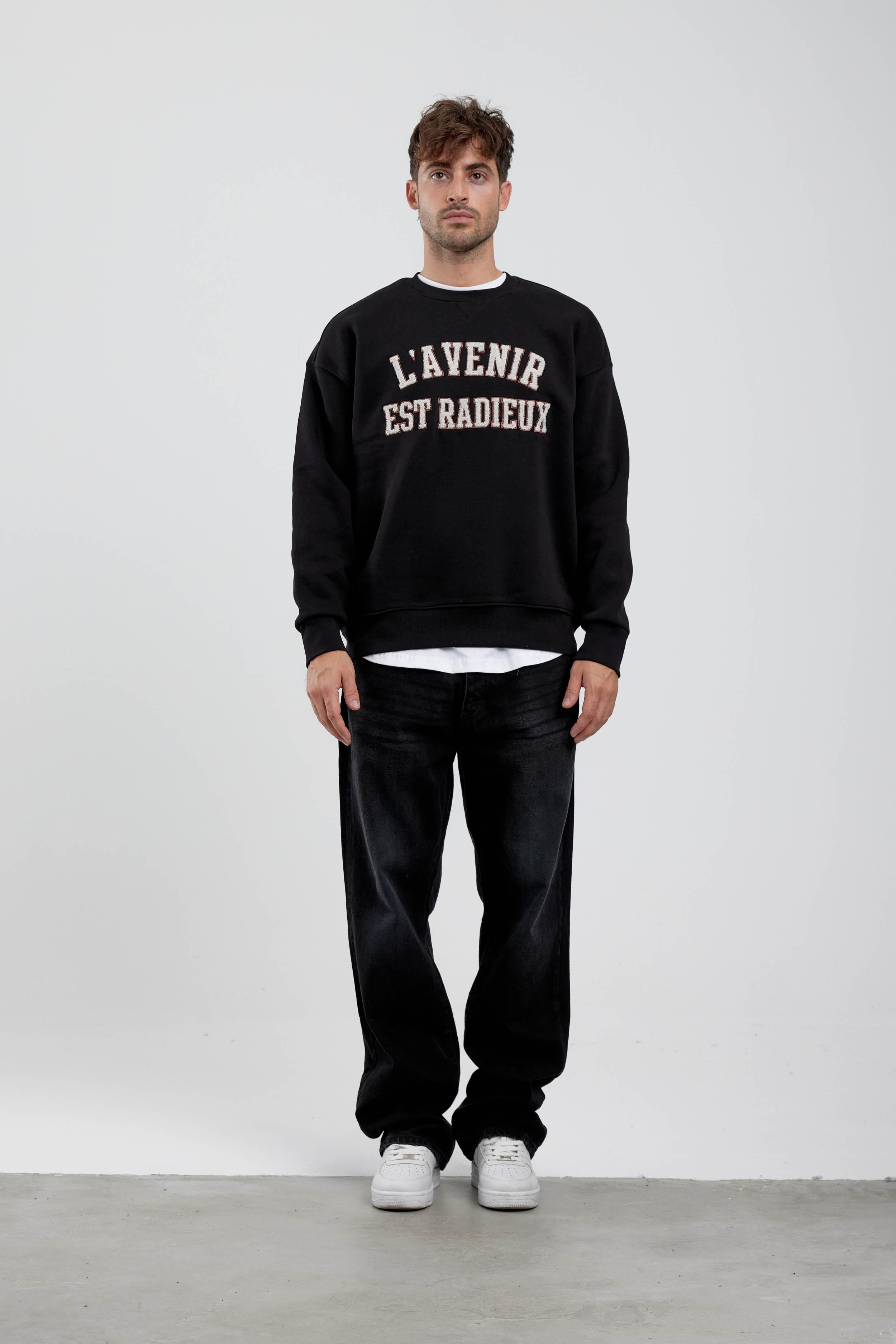 Siyah Lavenir Yazılı Siyah Sweatshirt
