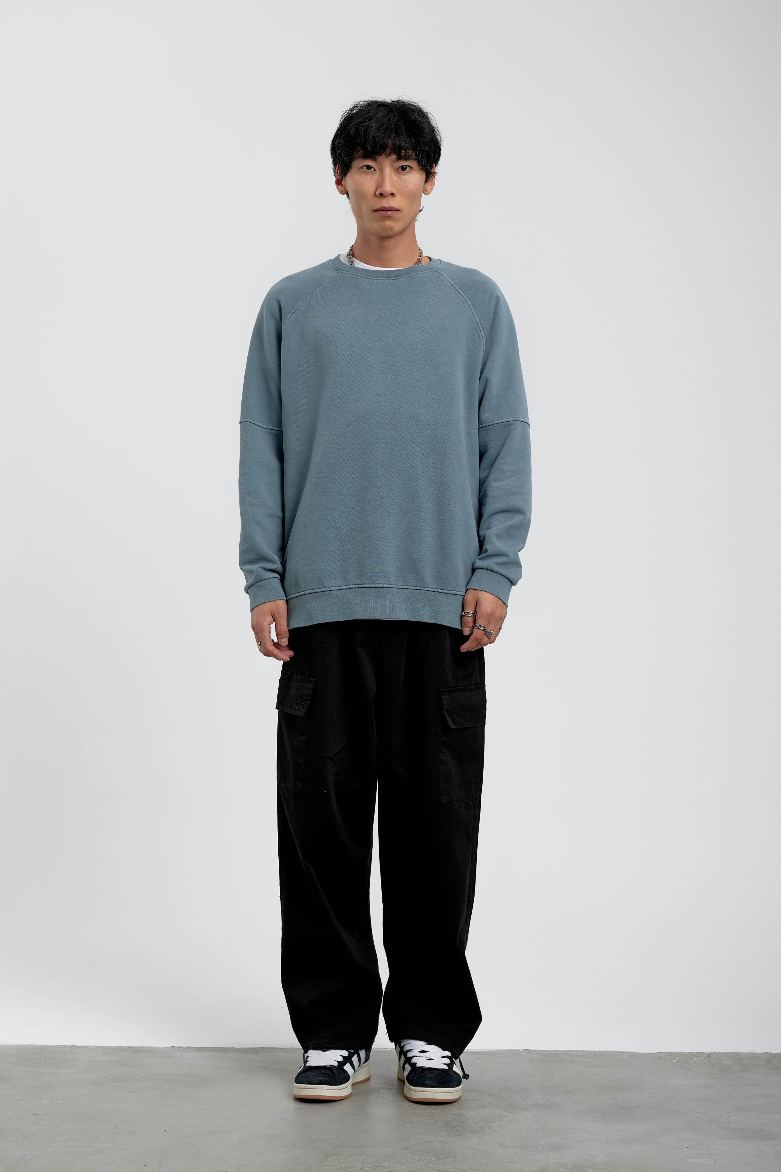 Mavi Bisiklet Yaka Yıkamalı Sweatshirt