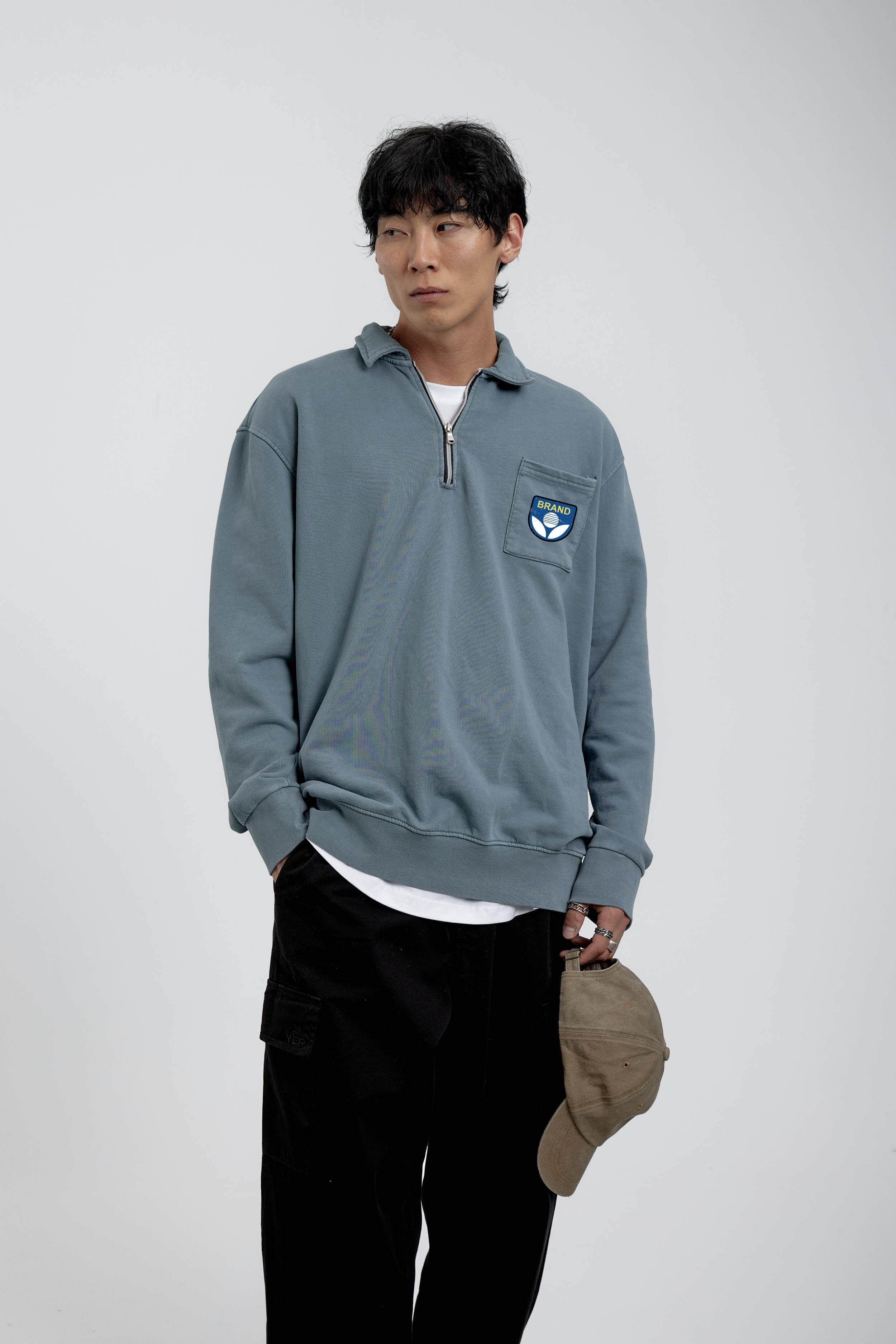 Mavi Brand Yazılı Yakası Fermuarlı Sweatshirt · 2