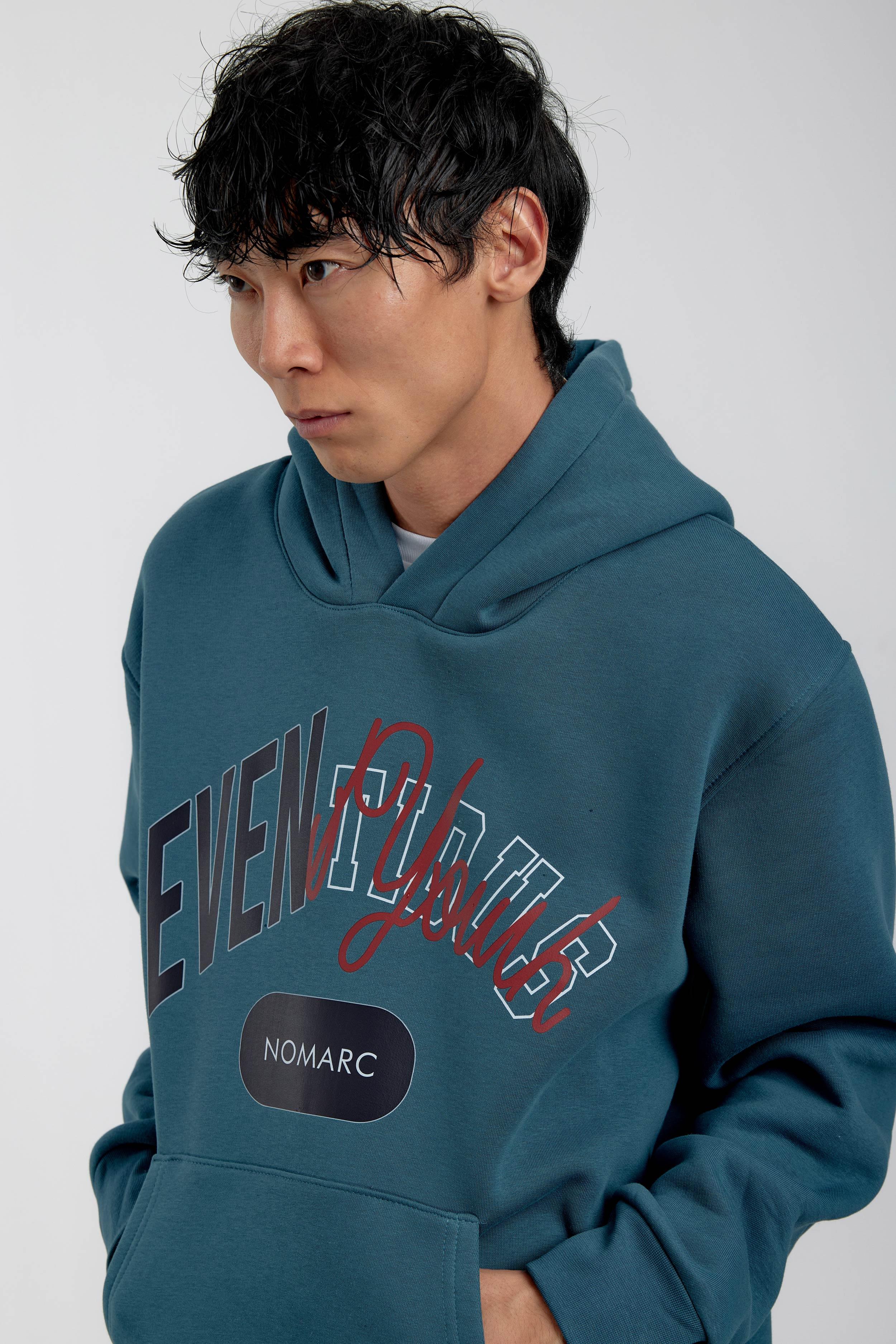 Mavi Eventious Yazılı Kapüşonlu Sweatshirt
