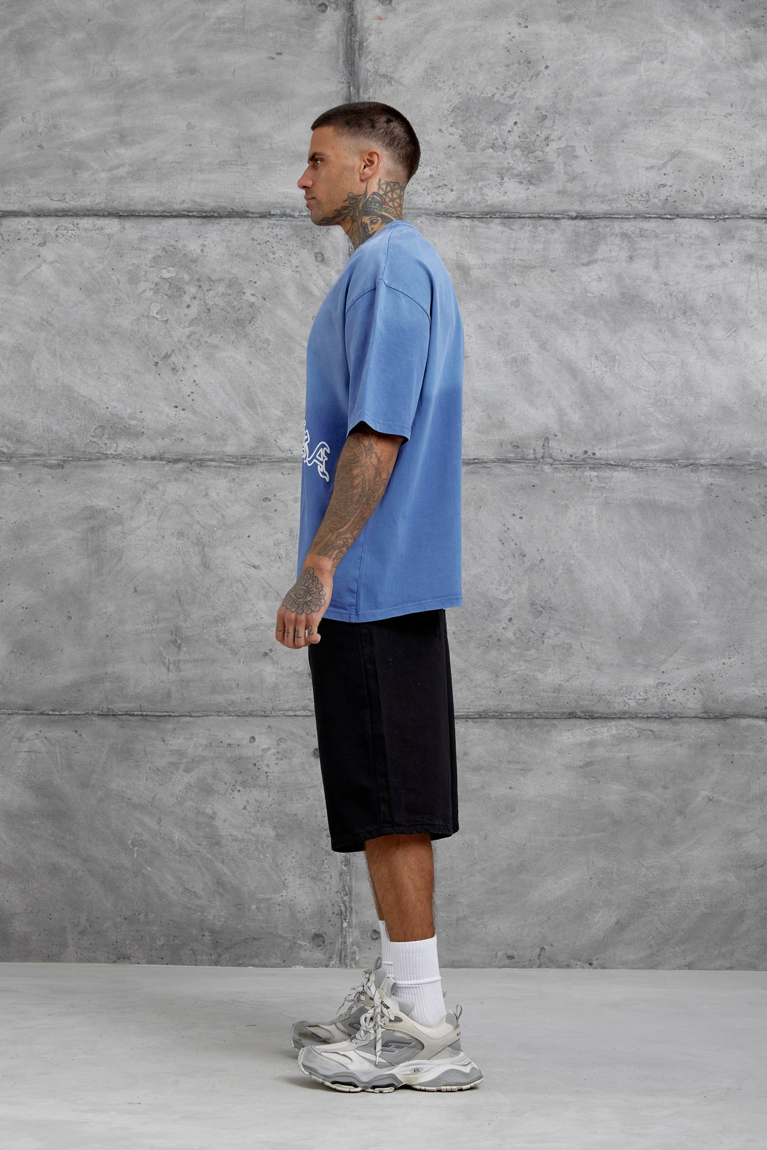 Mavi İşaretli Yazı Baskılı Yıkamalı Oversize Tshirt · 6