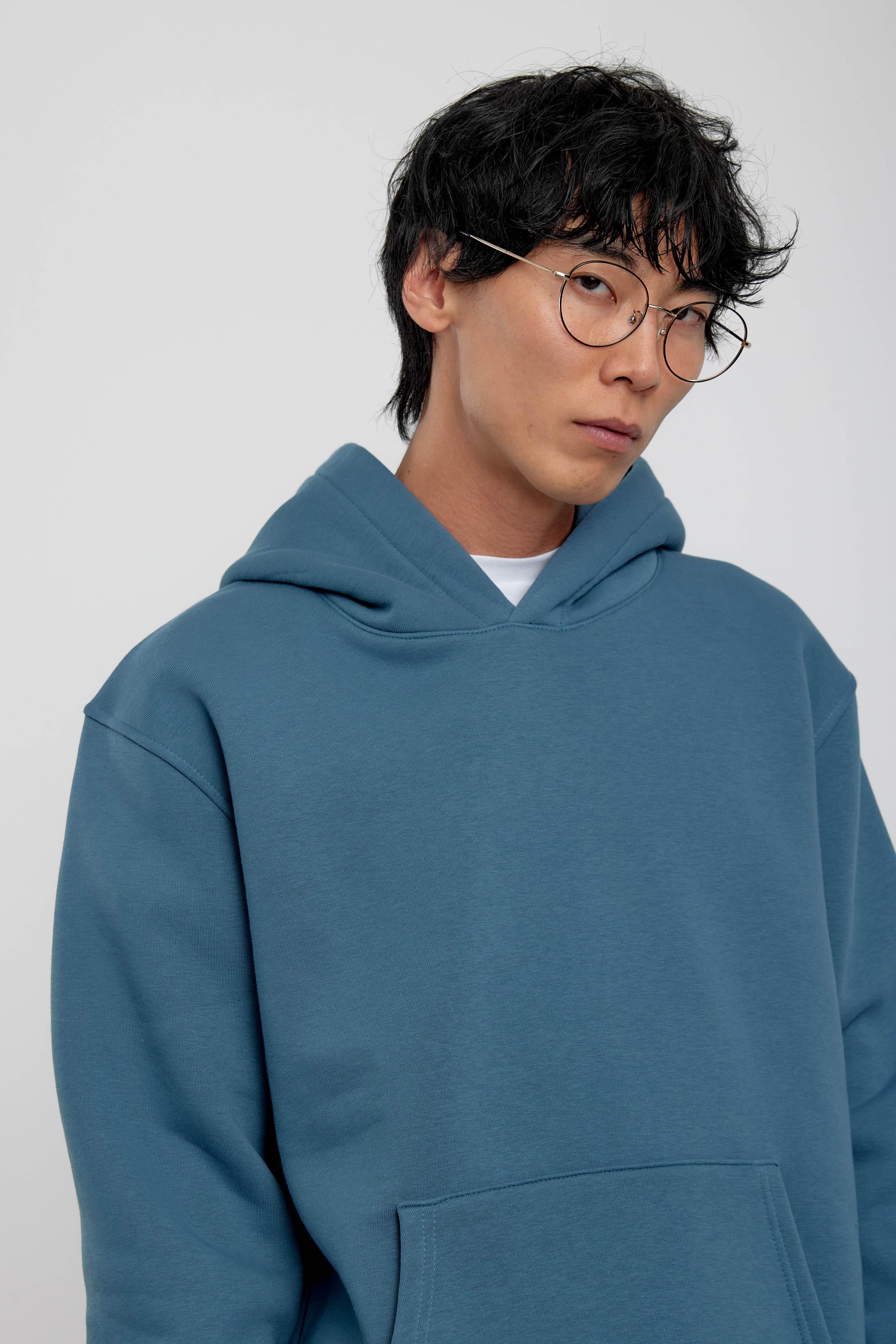 Mavi Kapüşonlu Basic Şardonlu Sweatshirt · 2