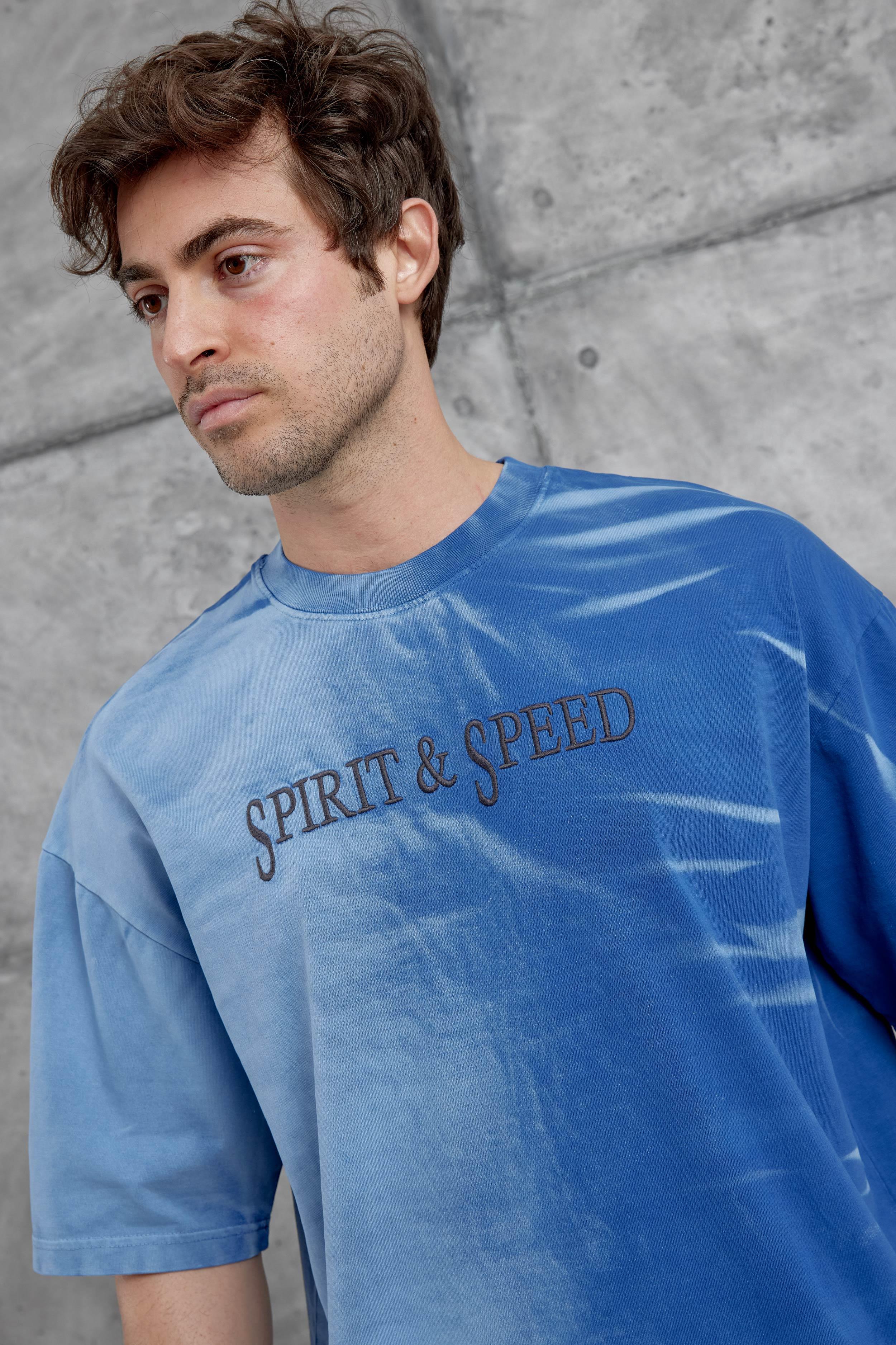 Mavi Spirit&Speed Yazılı Yıkamalı Oversize Tshirt · 2