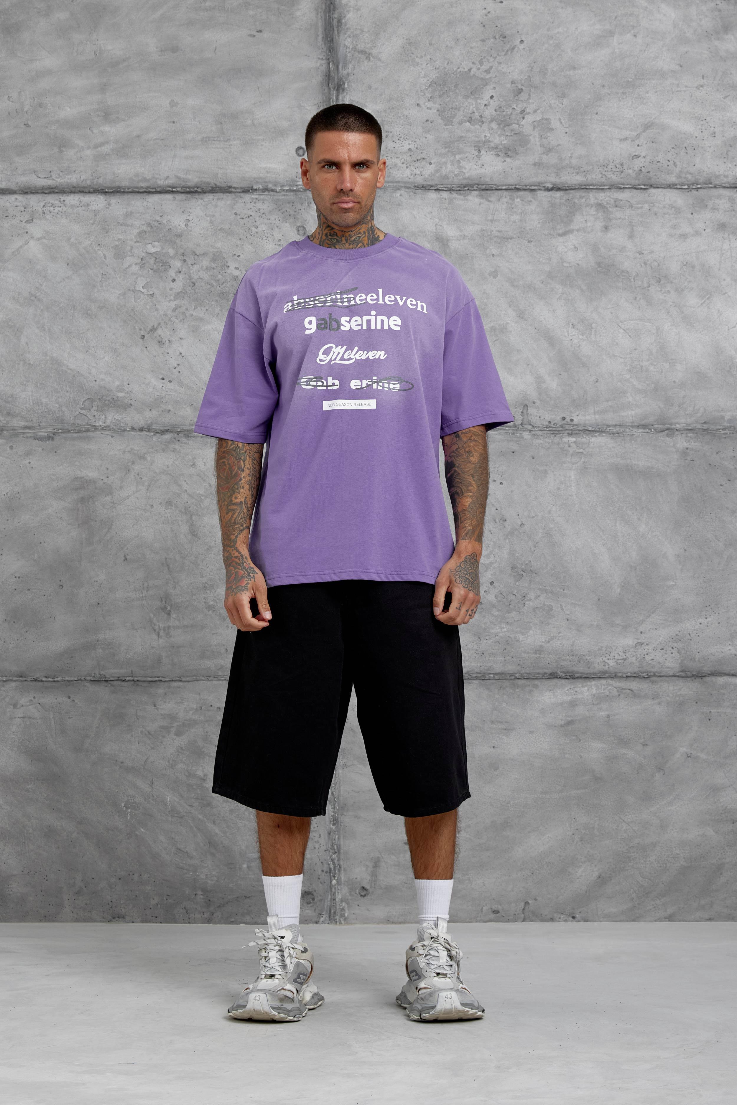 Mor Gabserine Yazılı Oversize Tshirt