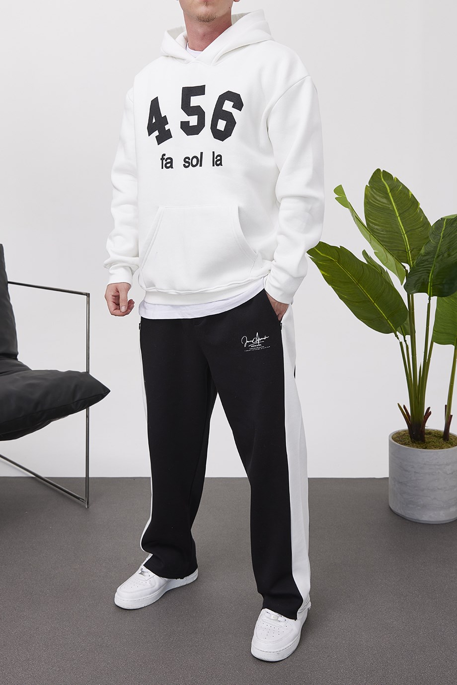 Nomarc 456 Baskılı Beyaz Kapüşonlu Sweatshirt