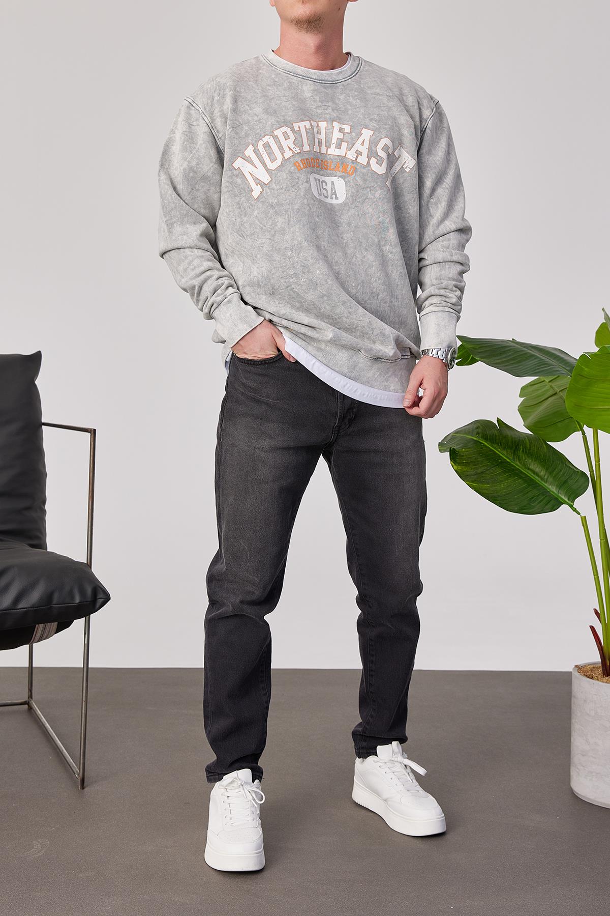 Northeast Yıkamalı Gri Sweatshirt