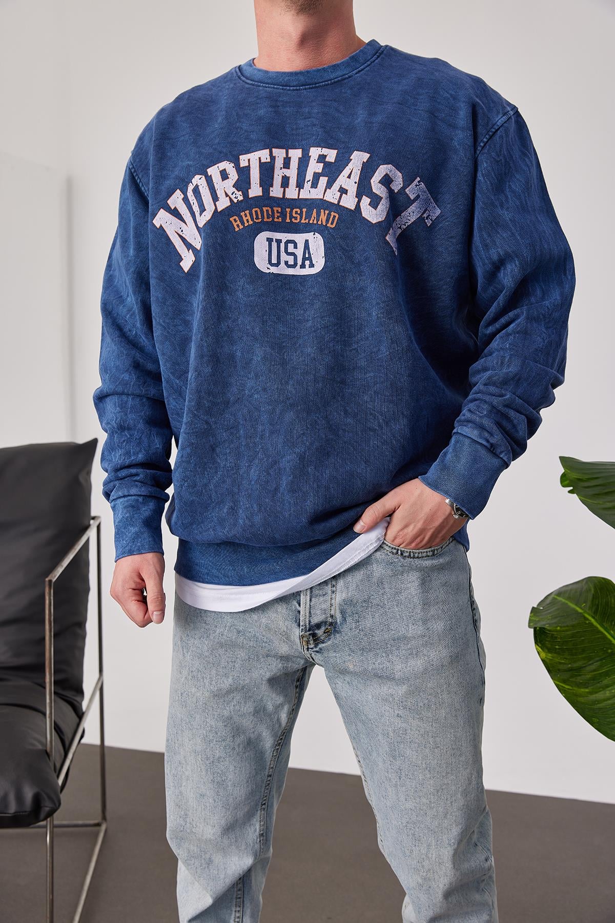 Northeast Yıkamalı Mavi Sweatshirt · 2