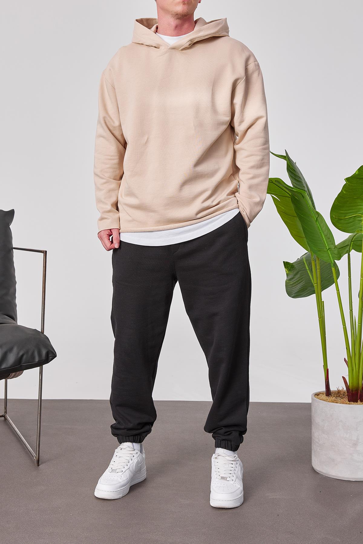 Pis Etek Kapüşonlu Krem Sweatshirt