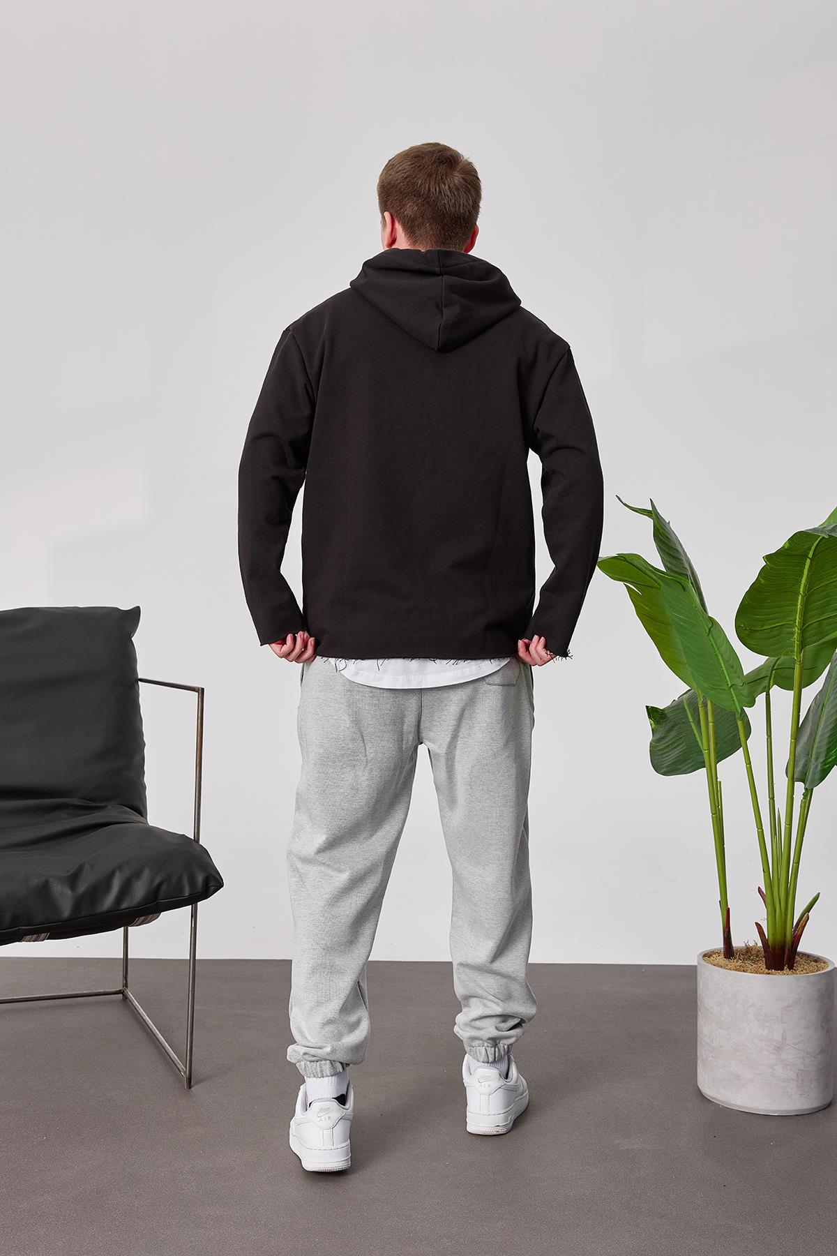 Pis Etek Kapüşonlu Siyah Sweatshirt · 3