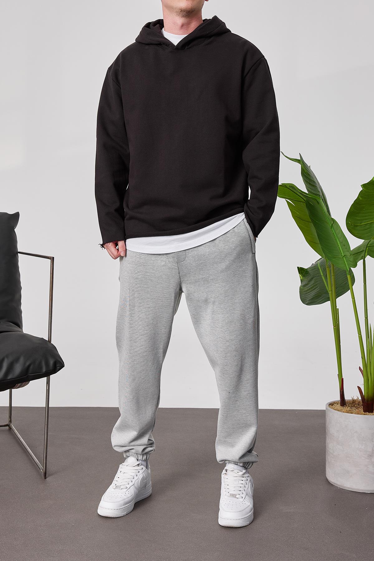Pis Etek Kapüşonlu Siyah Sweatshirt