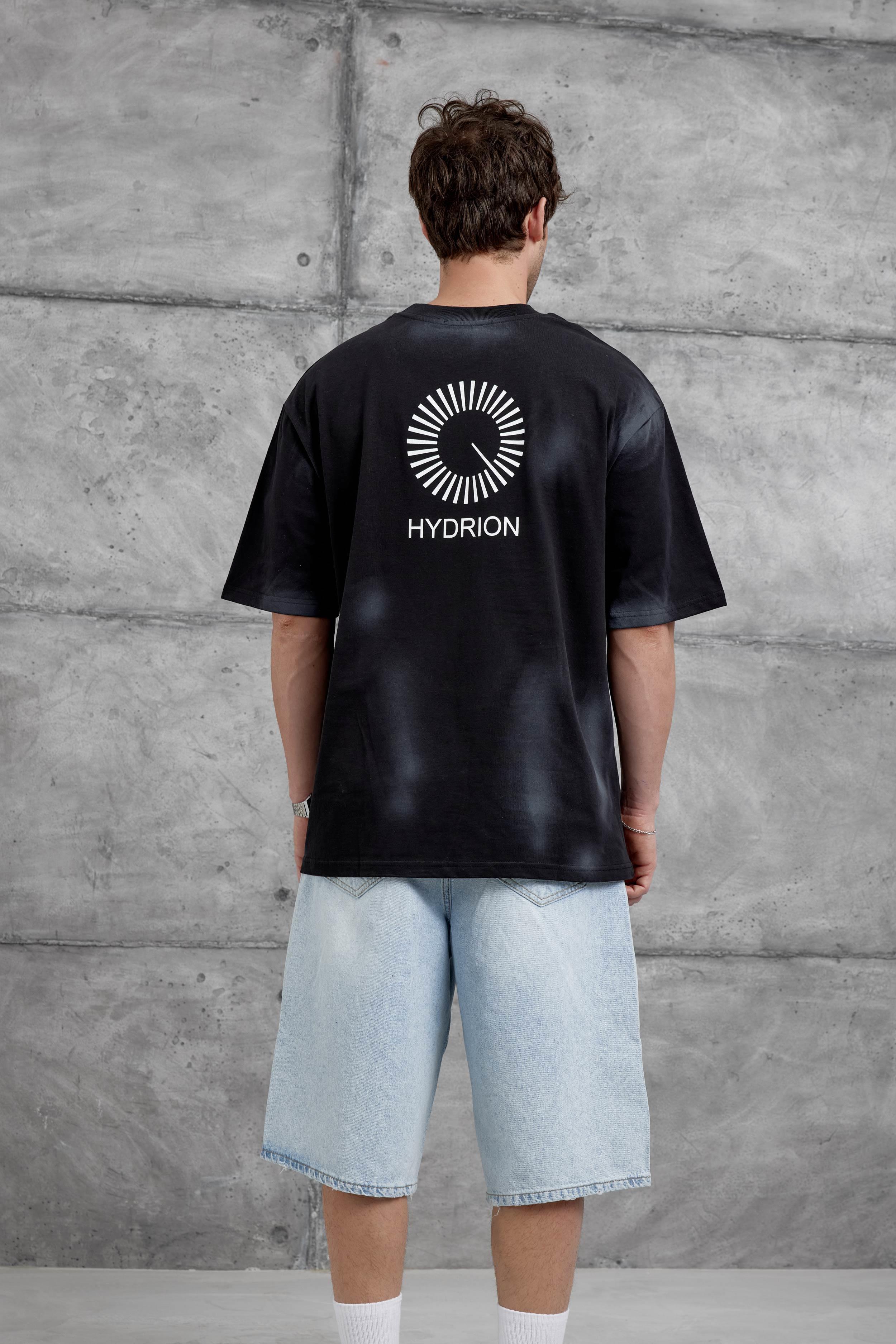 Siyah Arka Hydrion Yazılı Oversize Tshirt