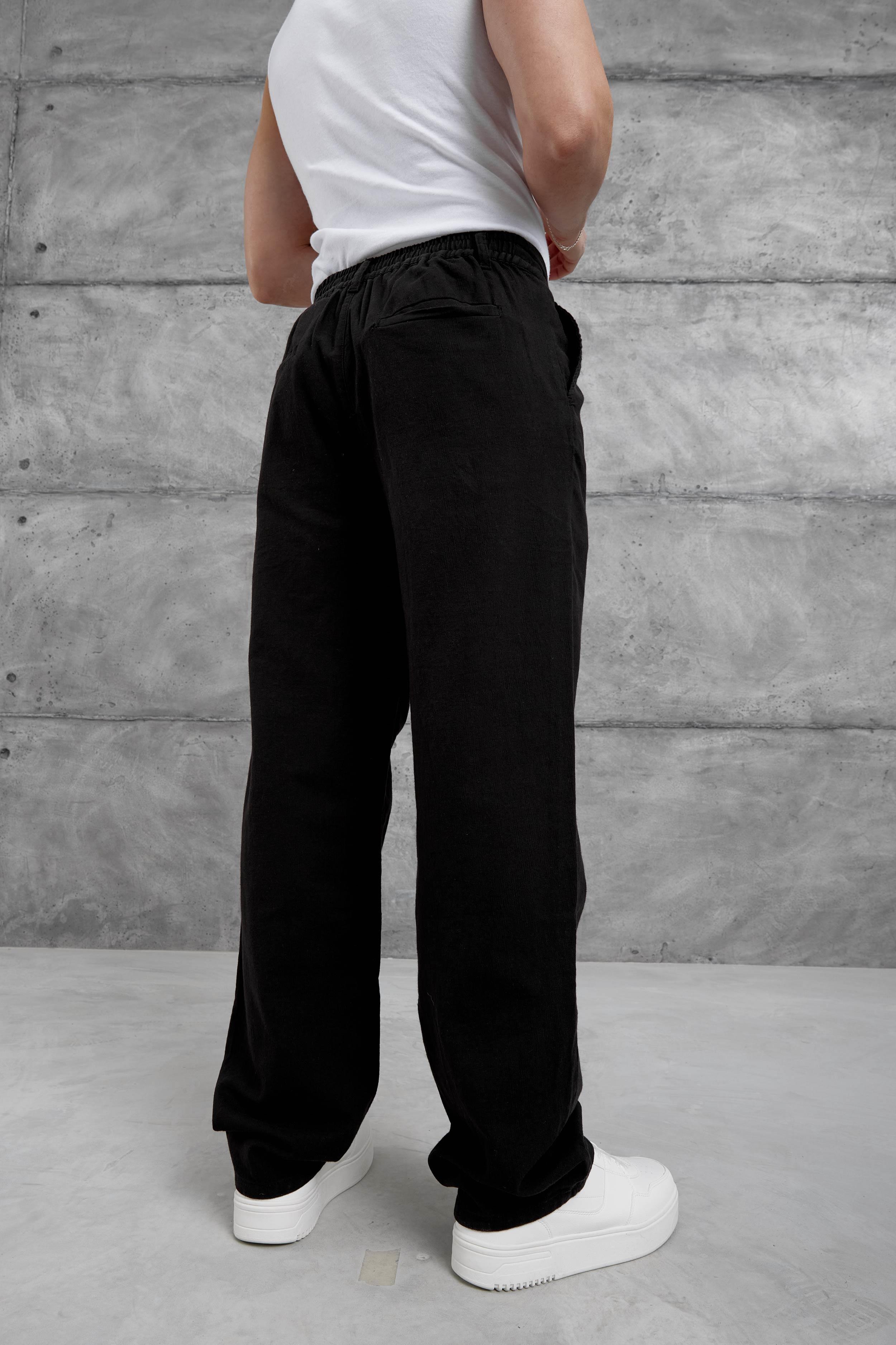 Siyah Baggy Kalıp Keten  Pantolon · 3