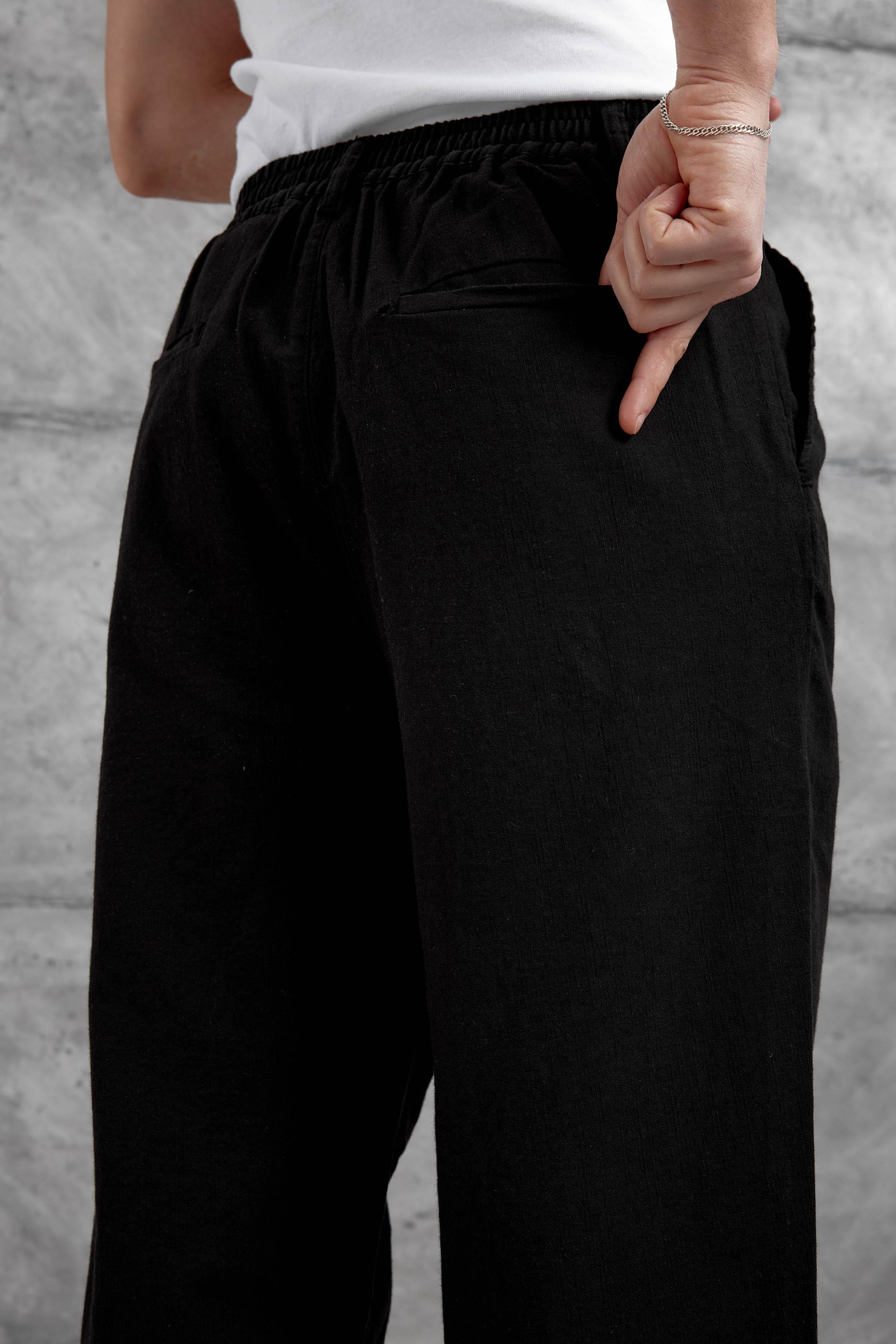Siyah Baggy Kalıp Keten  Pantolon · 4