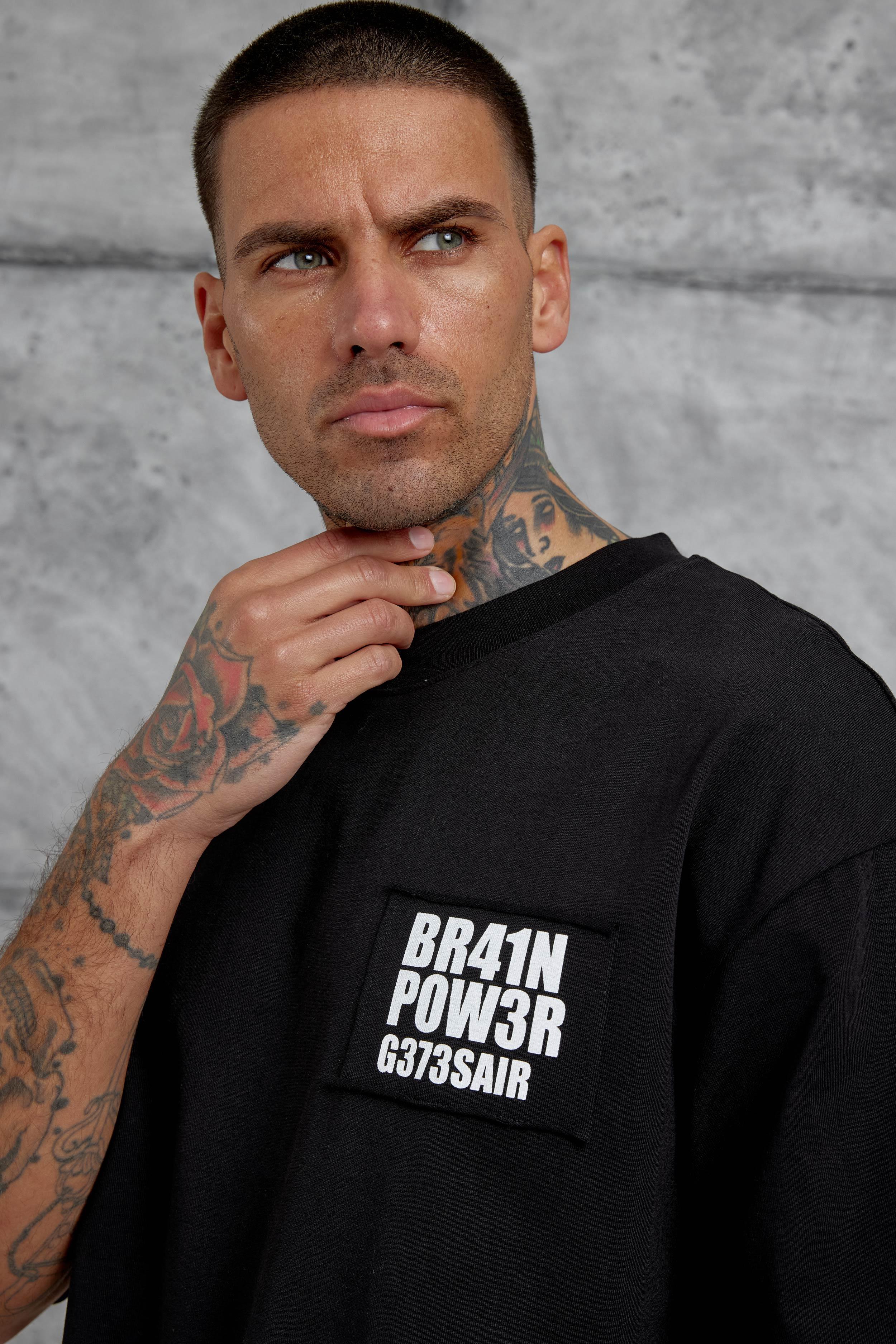 Siyah Br41n Pow3r Yazılı Oversize Tshirt · 4