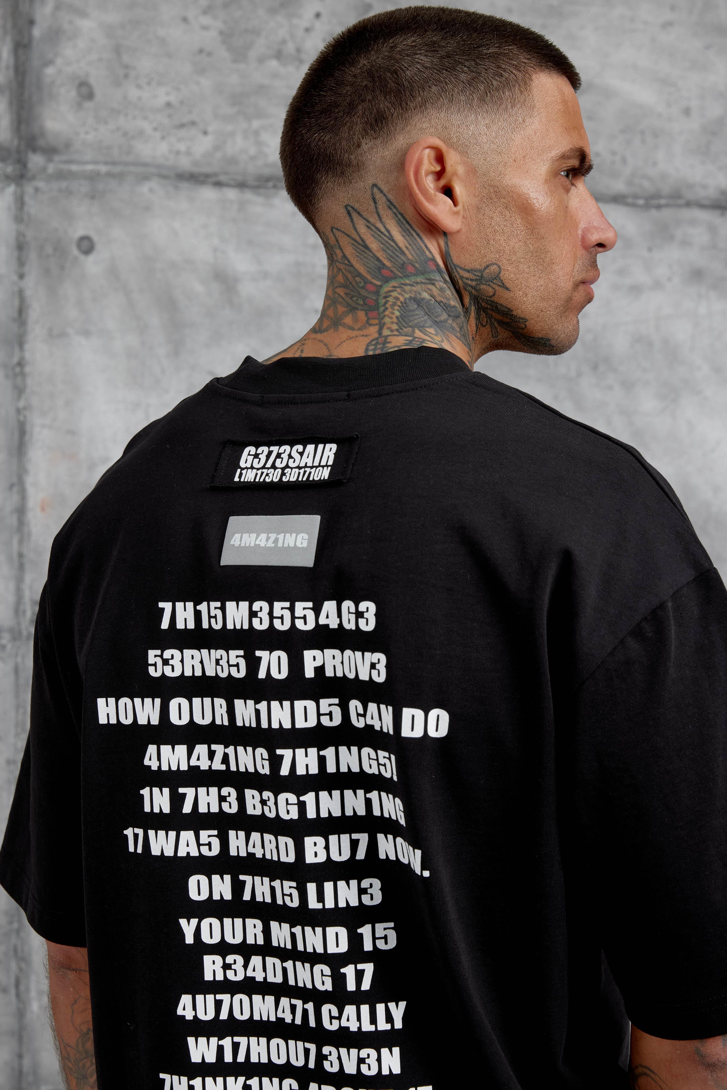 Siyah Br41n Pow3r Yazılı Oversize Tshirt · 3