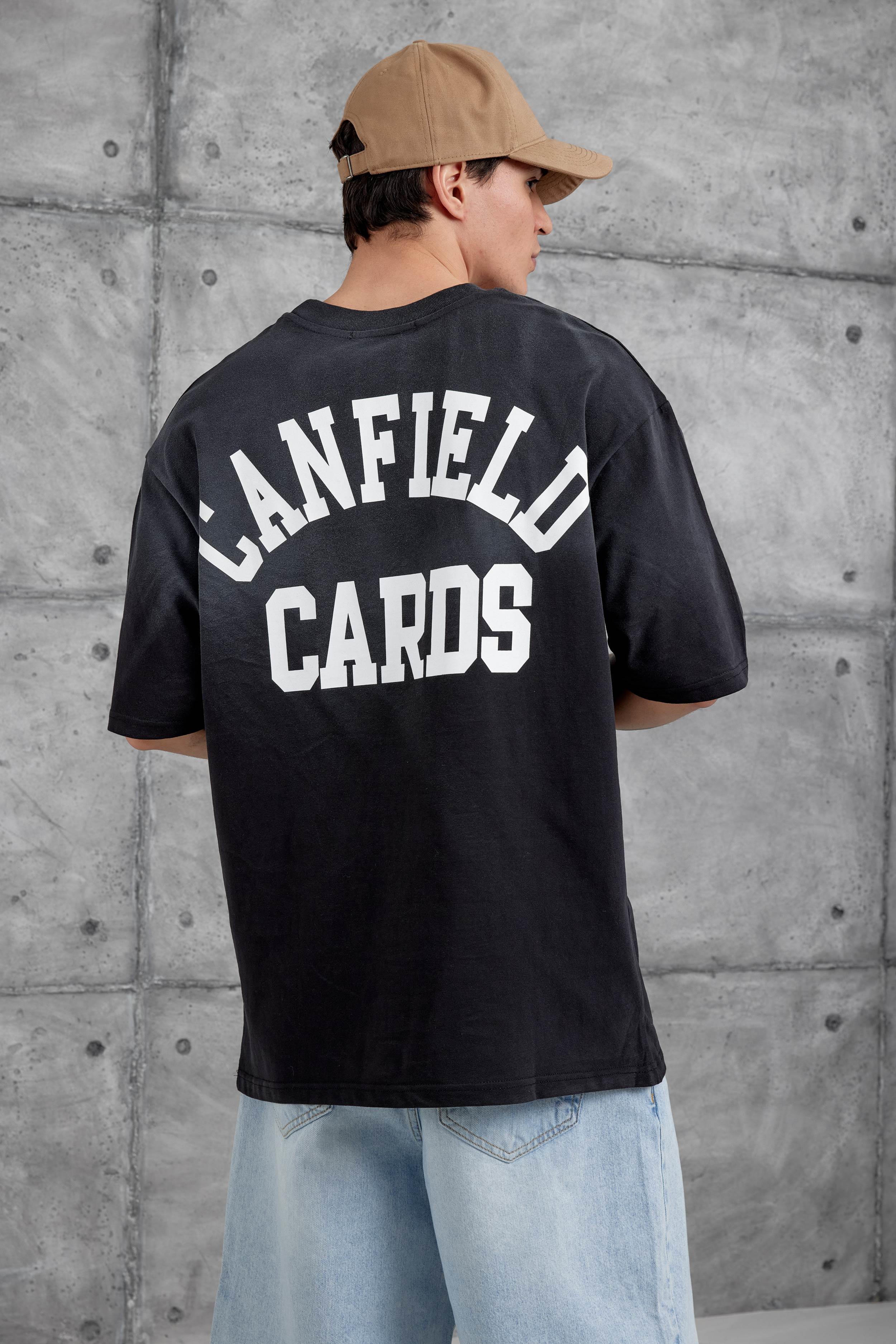 Siyah Canfield Card Yazılı Oversize Tshirt