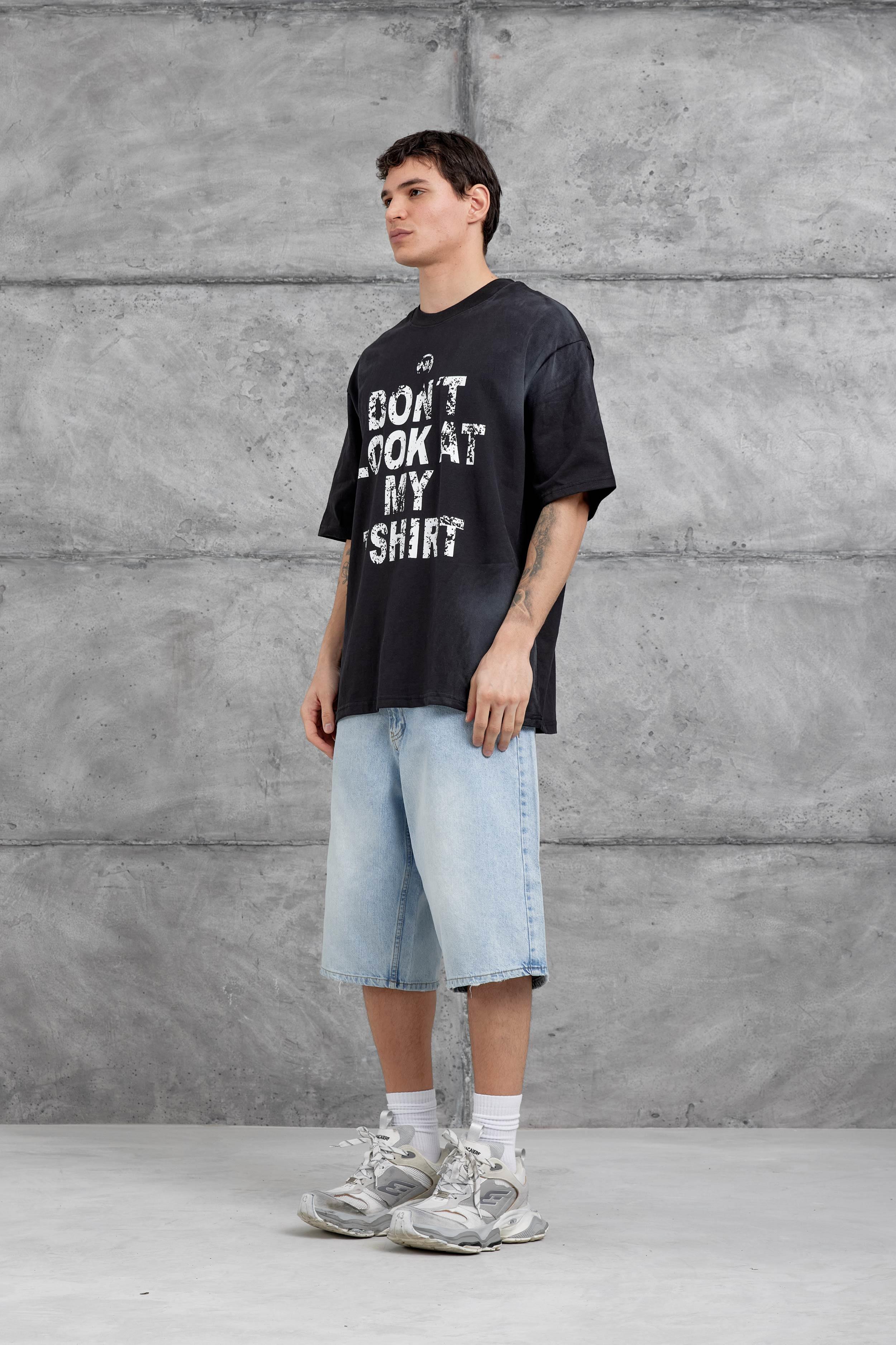 Siyah Dont Look At My Tshirt Yazılı Oversize Tshirt · 5