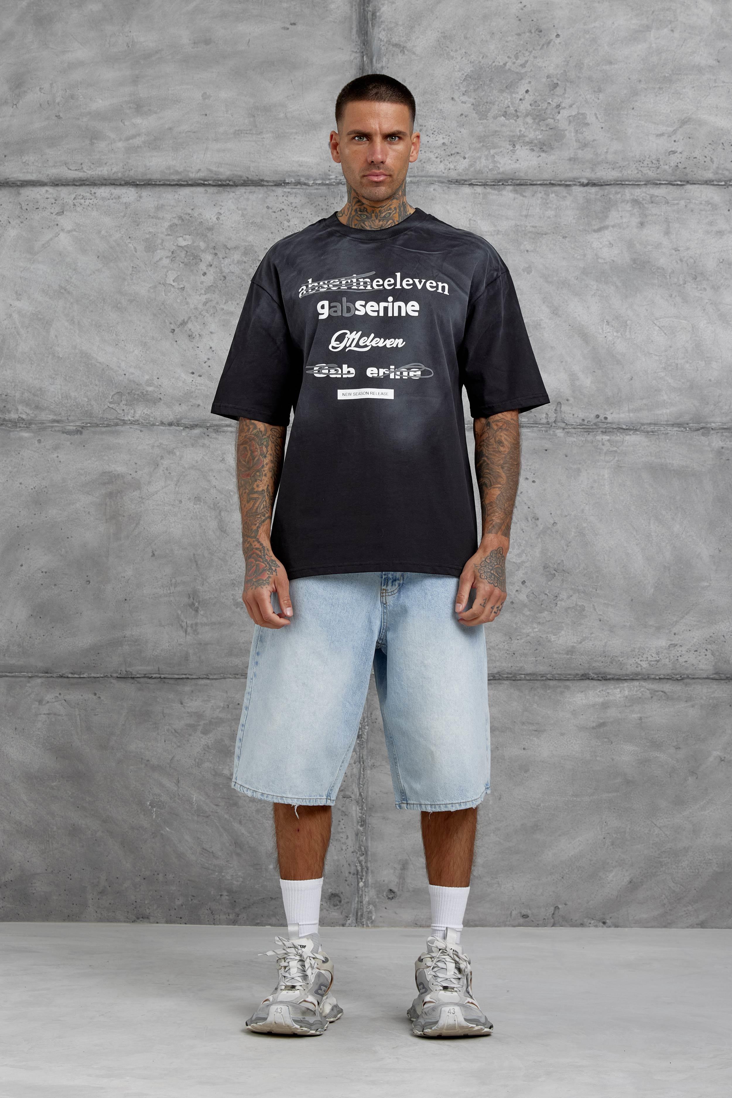 Siyah Gabserine Yazılı Oversize Tshirt