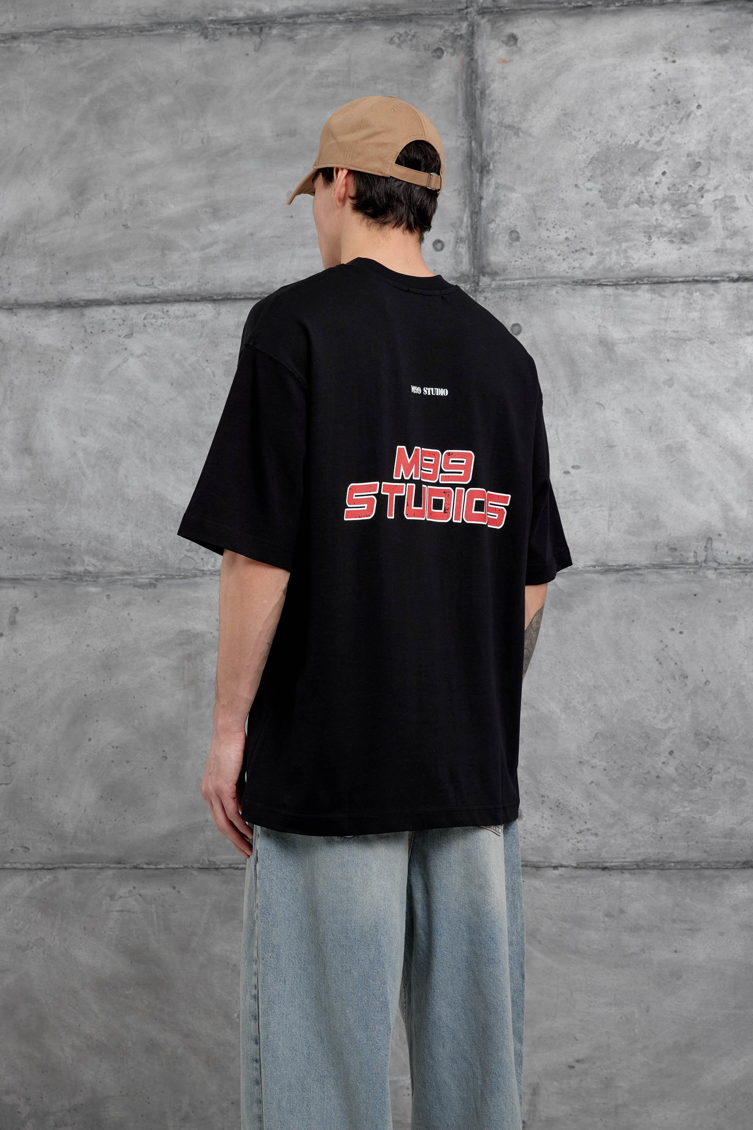 Siyah M99 Studio Yazılı Oversize Tshirt