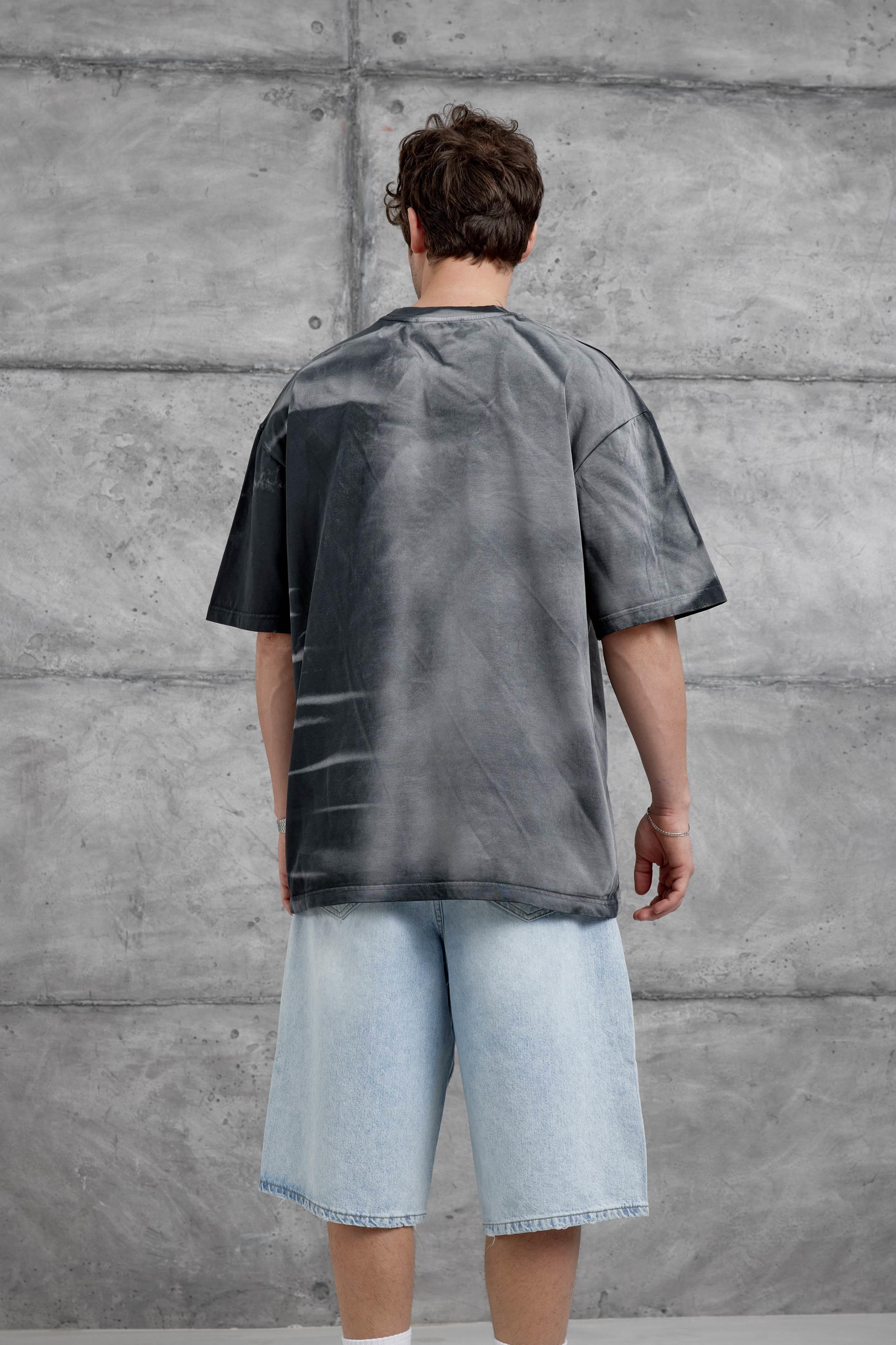 Siyah Spirit&Speed Yazılı Yıkamalı Oversize Tshirt · 3