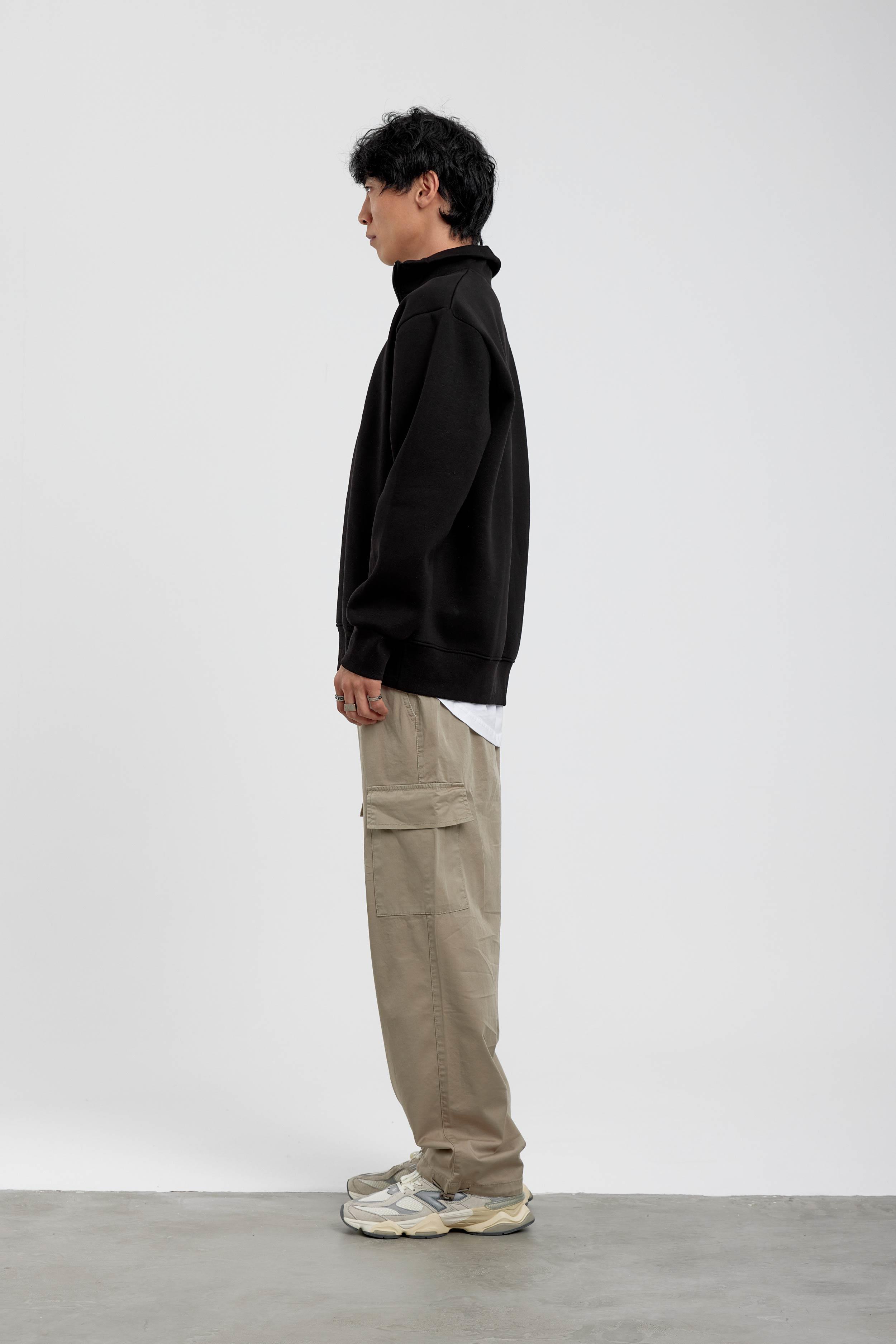 Siyah Yakası Fermuarlı Basic Şardonlu Sweatshirt · 4