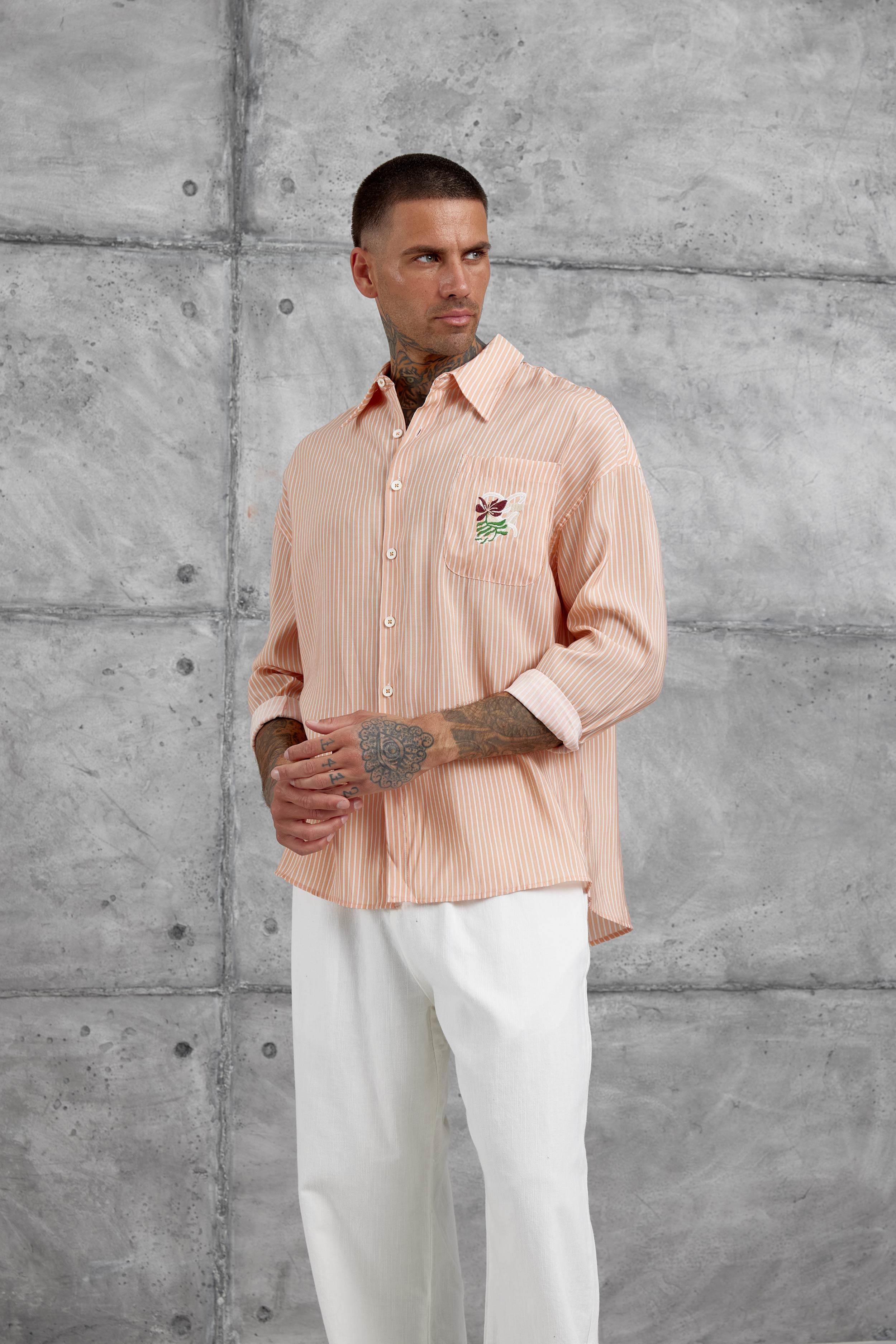 Somon Çizgili Modal Kumaş Oversize Gömlek · 3