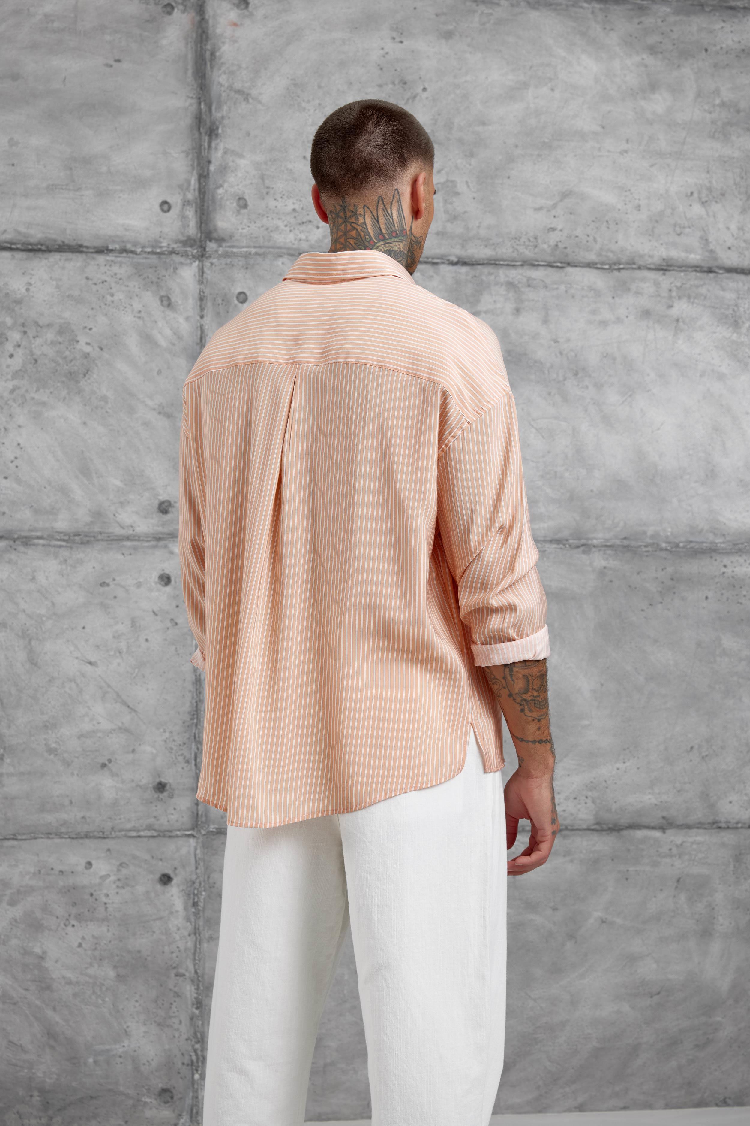 Somon Çizgili Modal Kumaş Oversize Gömlek · 4