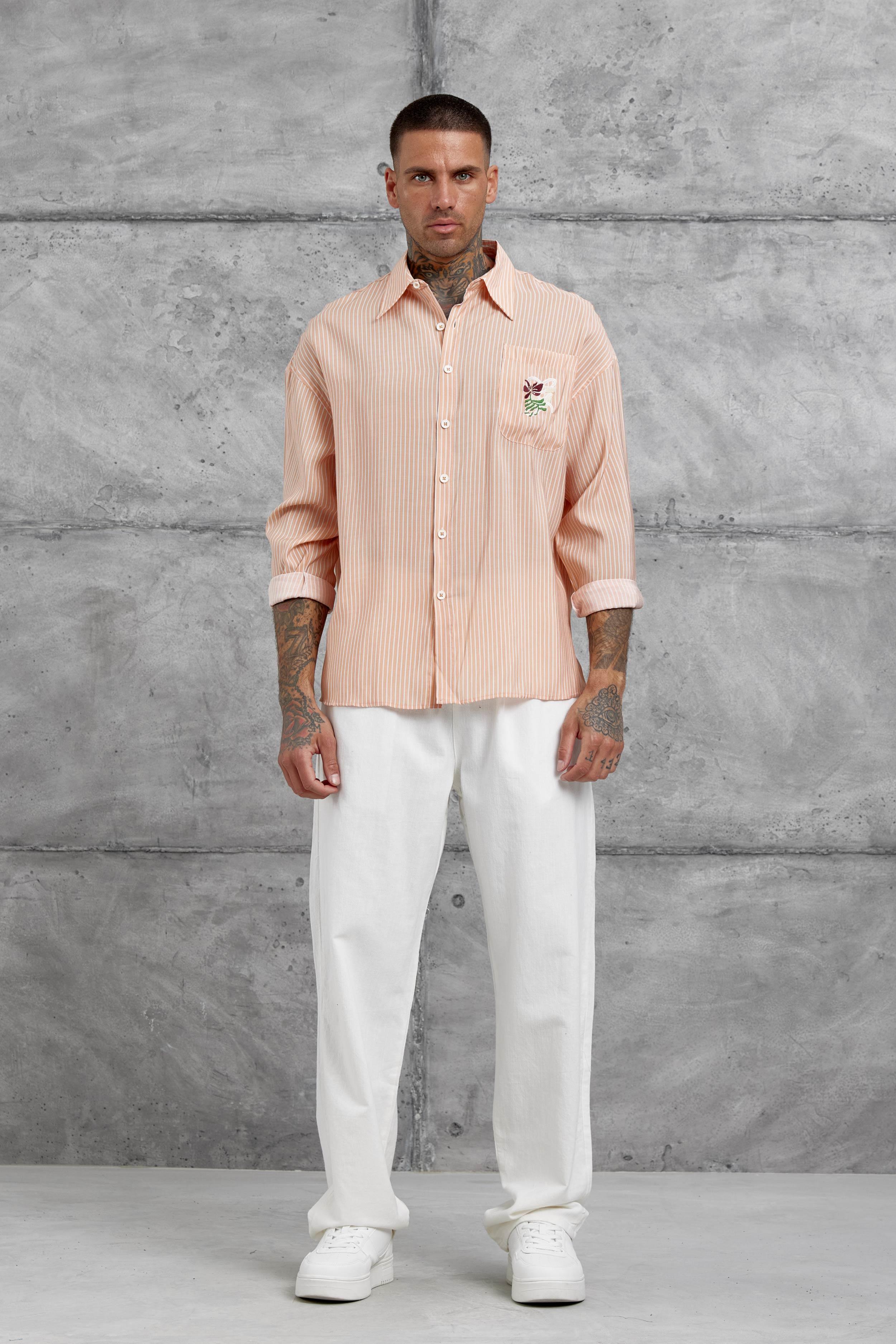 Somon Çizgili Modal Kumaş Oversize Gömlek · 5
