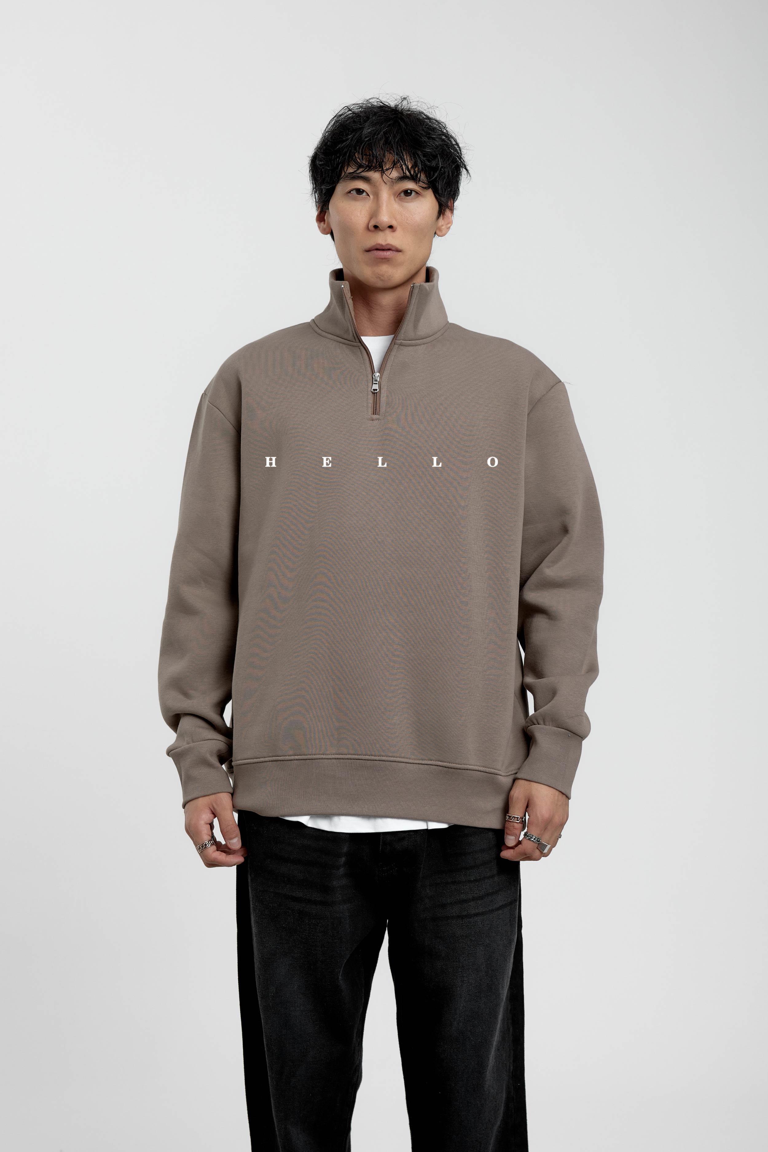 Vizon Hello Yazılı Yarım Fermuarlı Sweatshirt