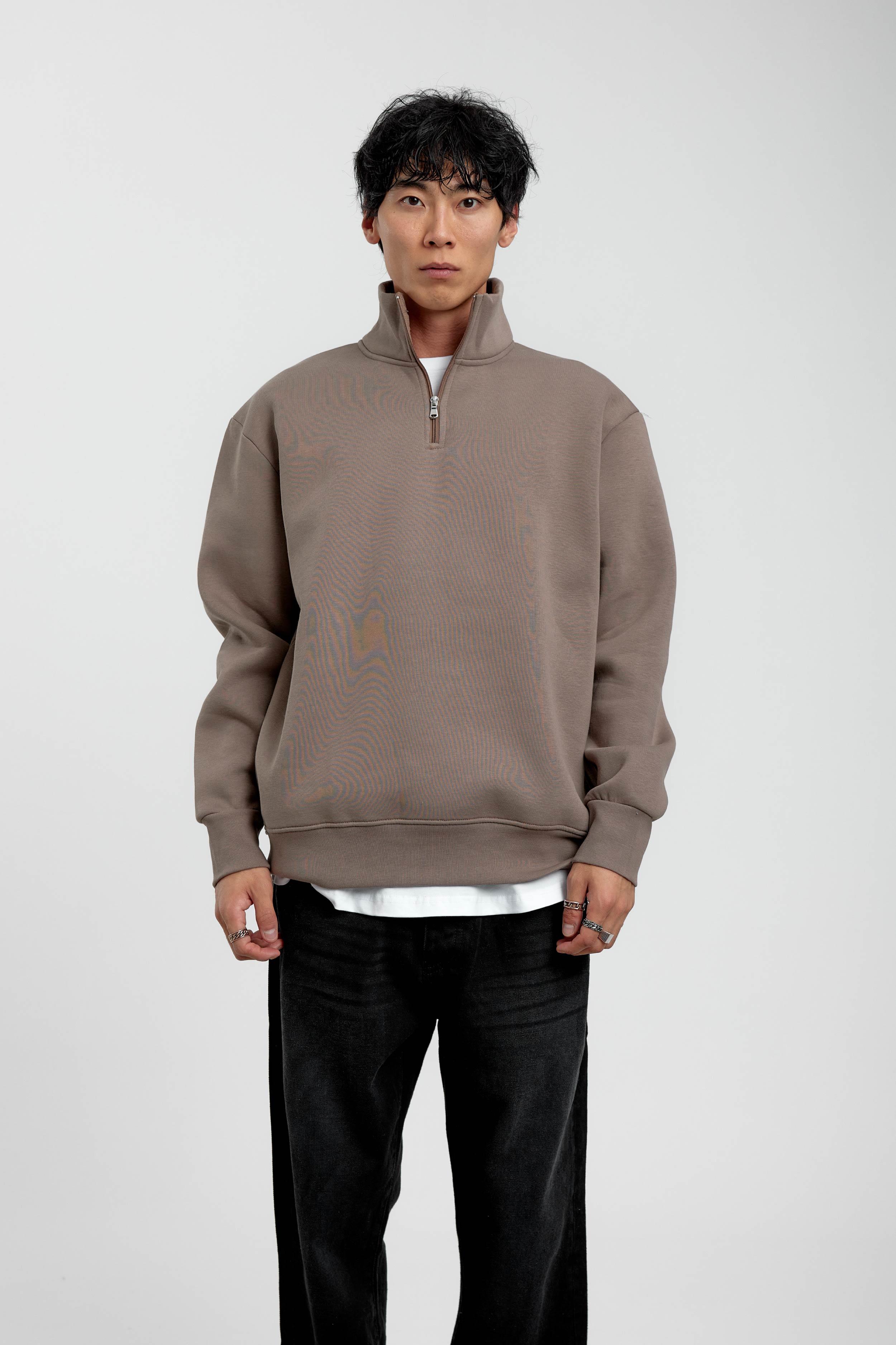 Vizon Yakası Fermuarlı Basic Şardonlu Sweatshirt · 3