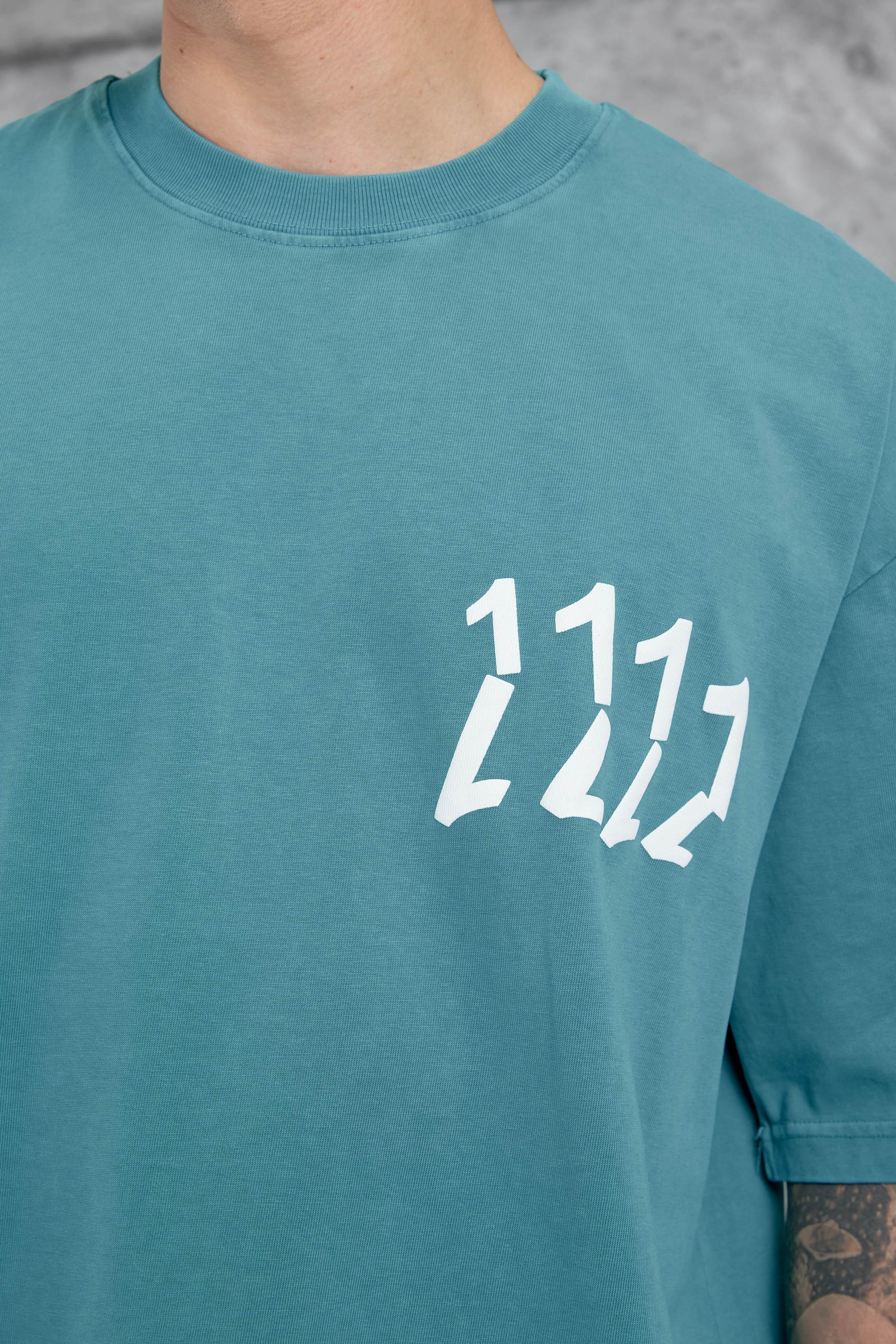 Yeşil 1111 Yazılı Yıkamalı Oversize Tshirt · 2