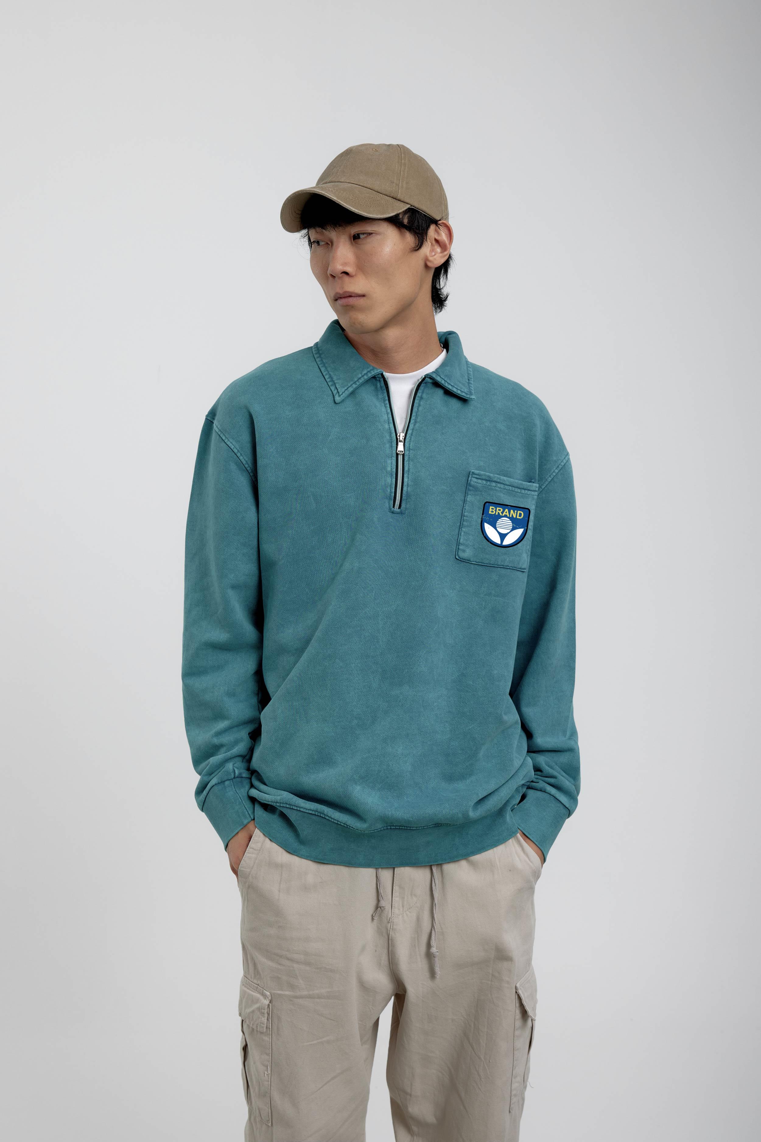 Yeşil Brand Yazılı Yakası Fermuarlı Sweatshirt